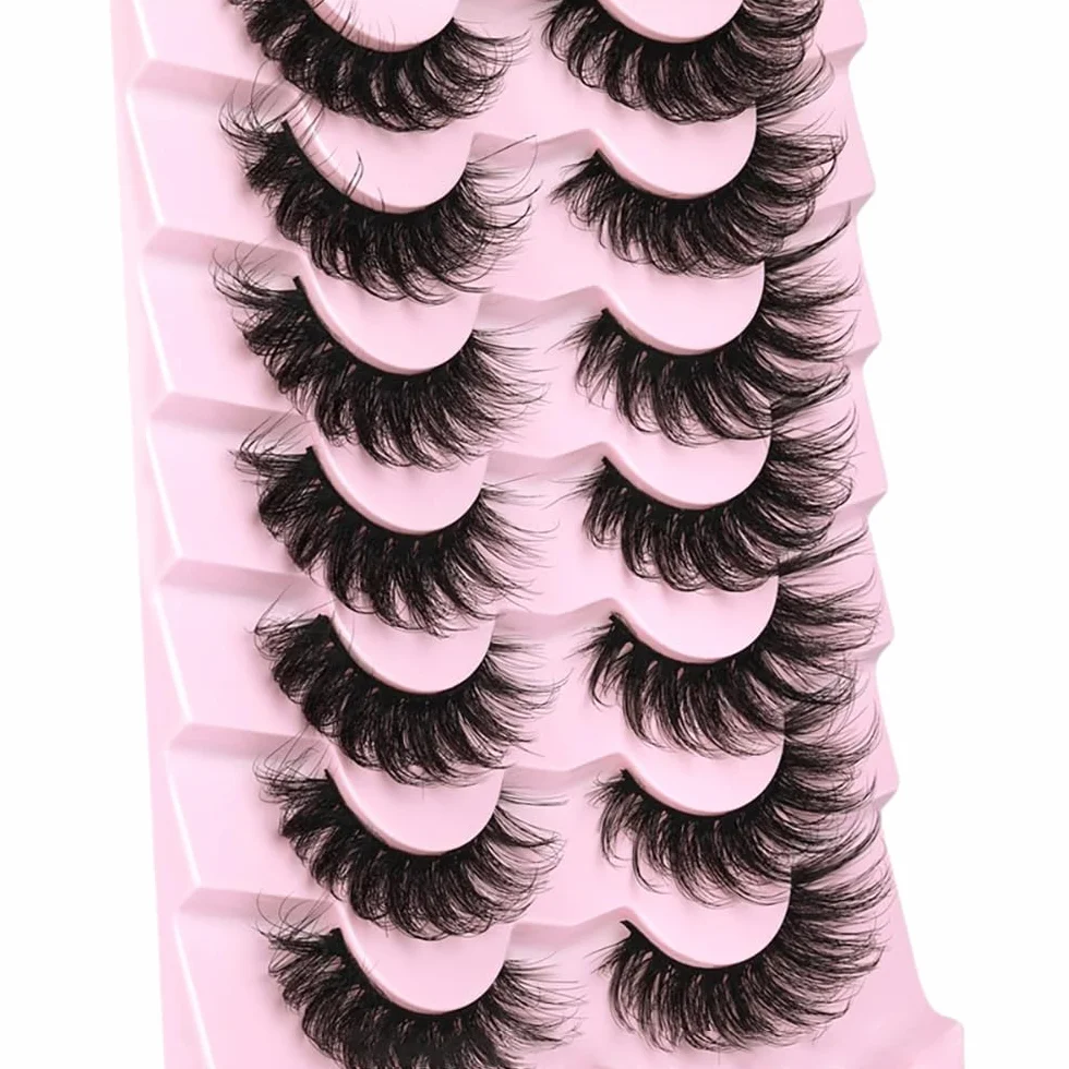 Russian Strip Lashes Natural Look Eye Lashes Sztuczne rzęsy Wispy D Curly Fluffy 3D, efekt kota, miękkie, sztuczne rzęsy, opakowanie 7 par (D48)