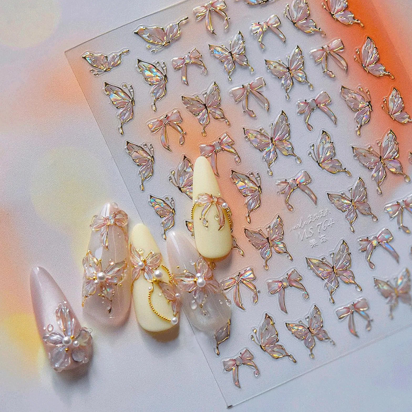 JMEOWIO 3D Motyl Kokarda Naklejki na Paznokcie 1 Arkuszy Nail Art Sticker Samoprzylepne Naklejek na Paznokcie Dekoracji Paznokci