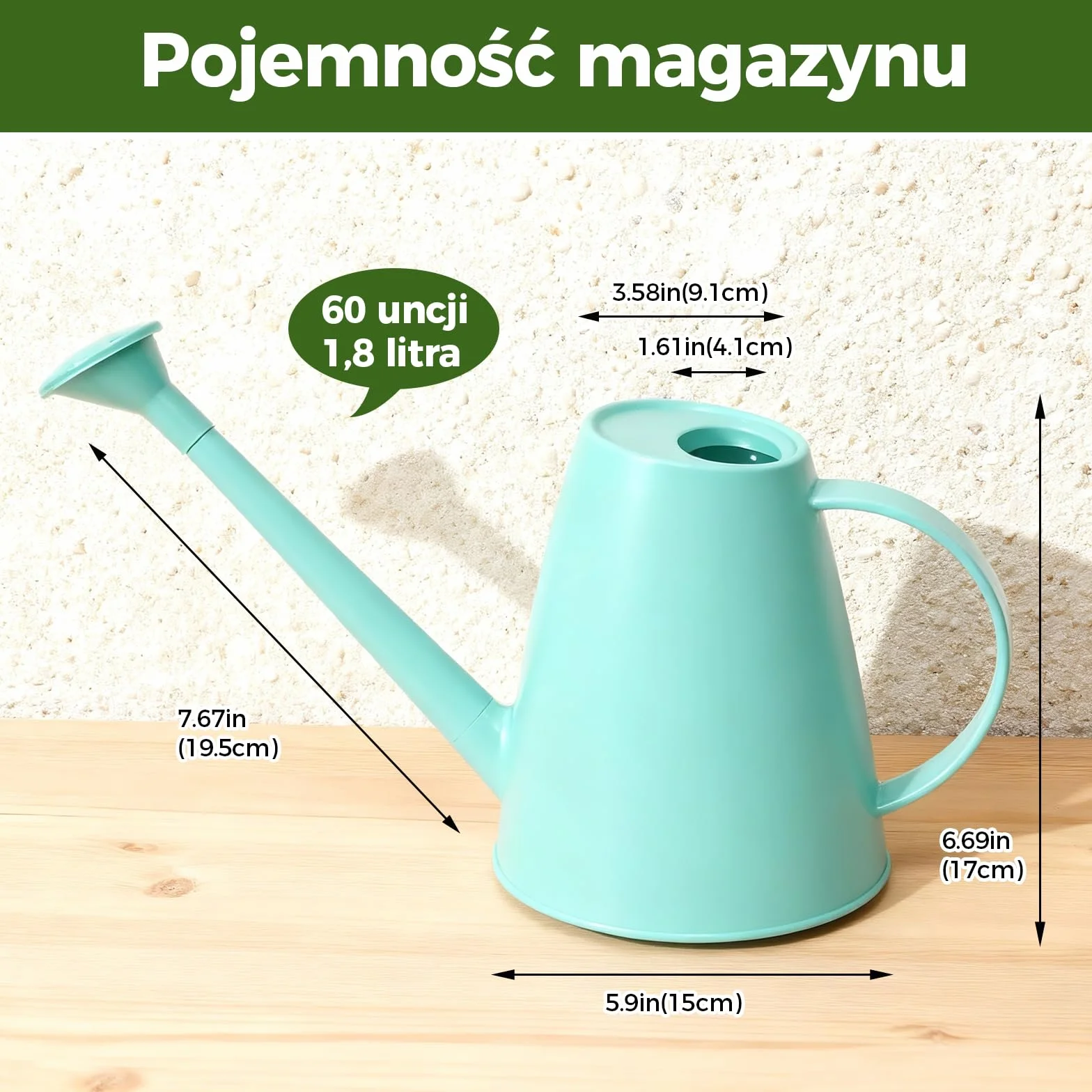 Bamworld Konewka do Roślin 1.8L Wewnętrznych i Zewnętrznych – Długi Dziób, Podwójny System Dyszy, Ergonomiczny Uchwyt (Niebieski)