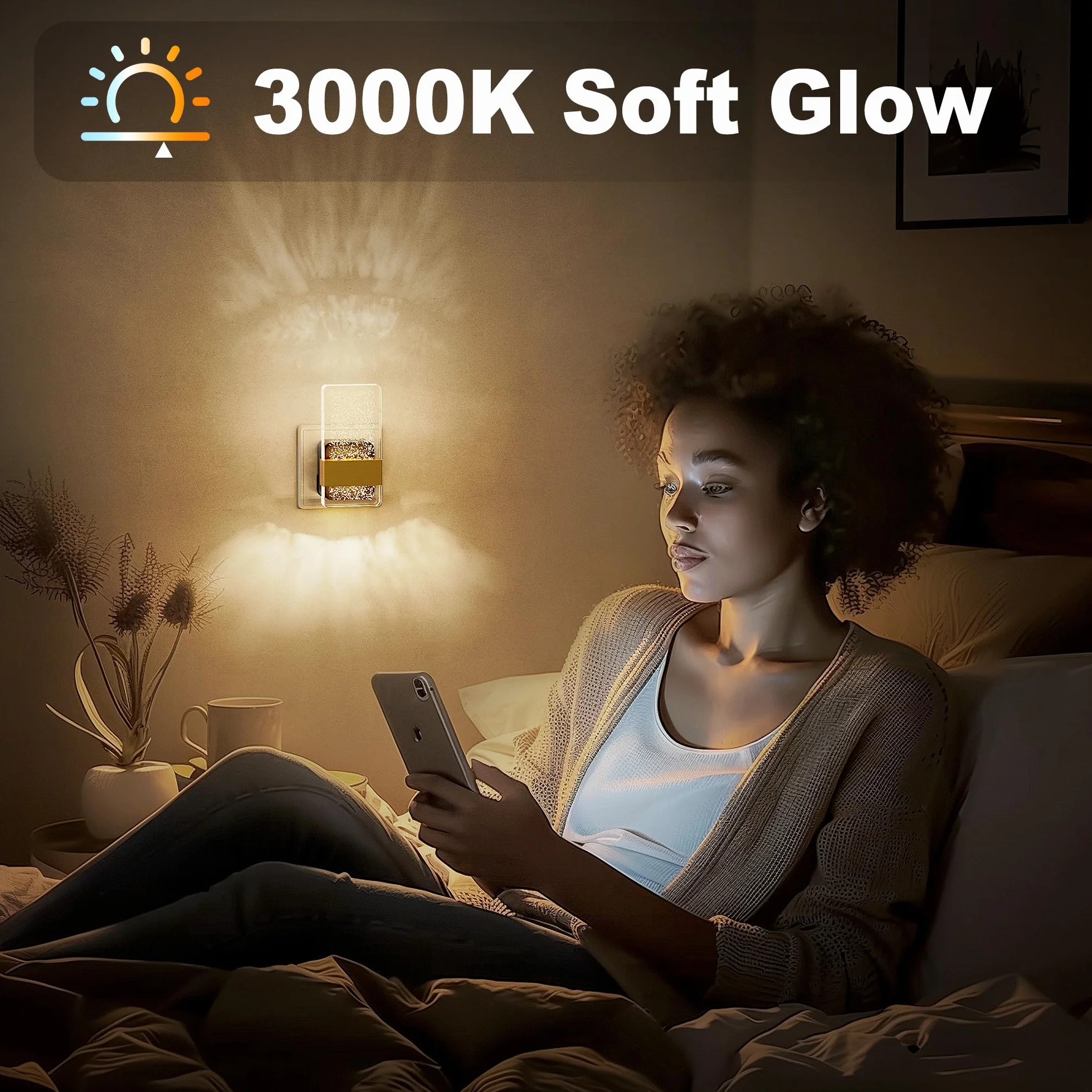 JandCase Lampka nocna z czujnikiem zmierzchu, ciepła biel 3000 K, regulowana jasność 0-100 lm, LED do gniazdka wtykowego, do korytarza, schodów, sypialni, kuchni