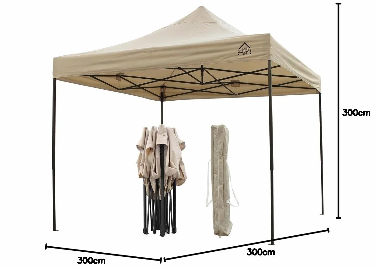 All Seasons Gazebos Wytrzymały w pełni wodoodporny pawilon rozkładany 3 x 3 m z 4 ścianami bocznymi i pakietem akcesoriów - beżowy