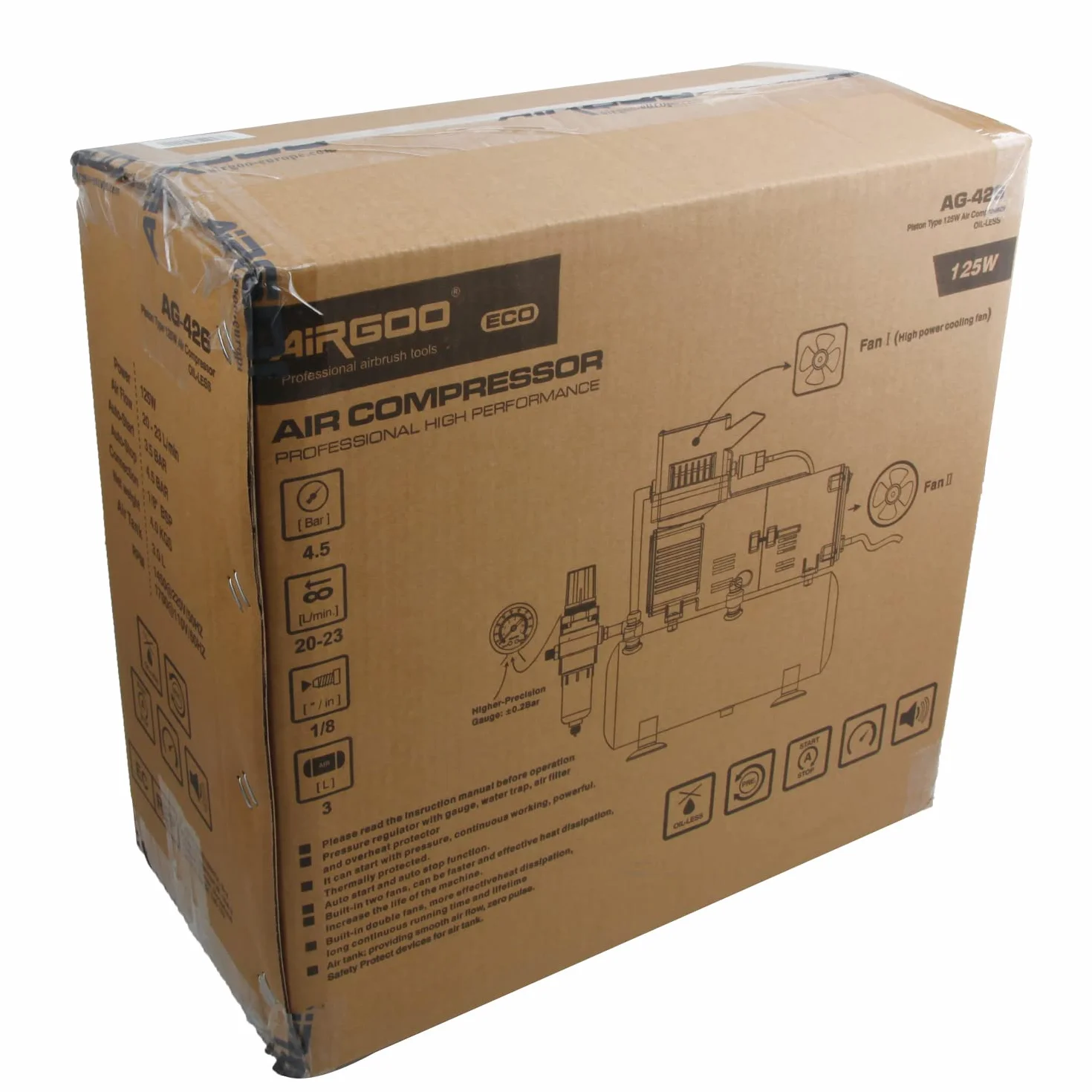 Airgoo luksusowa sprężarka Airbrush AG-426 z wentylatorem i zbiornikiem powietrza