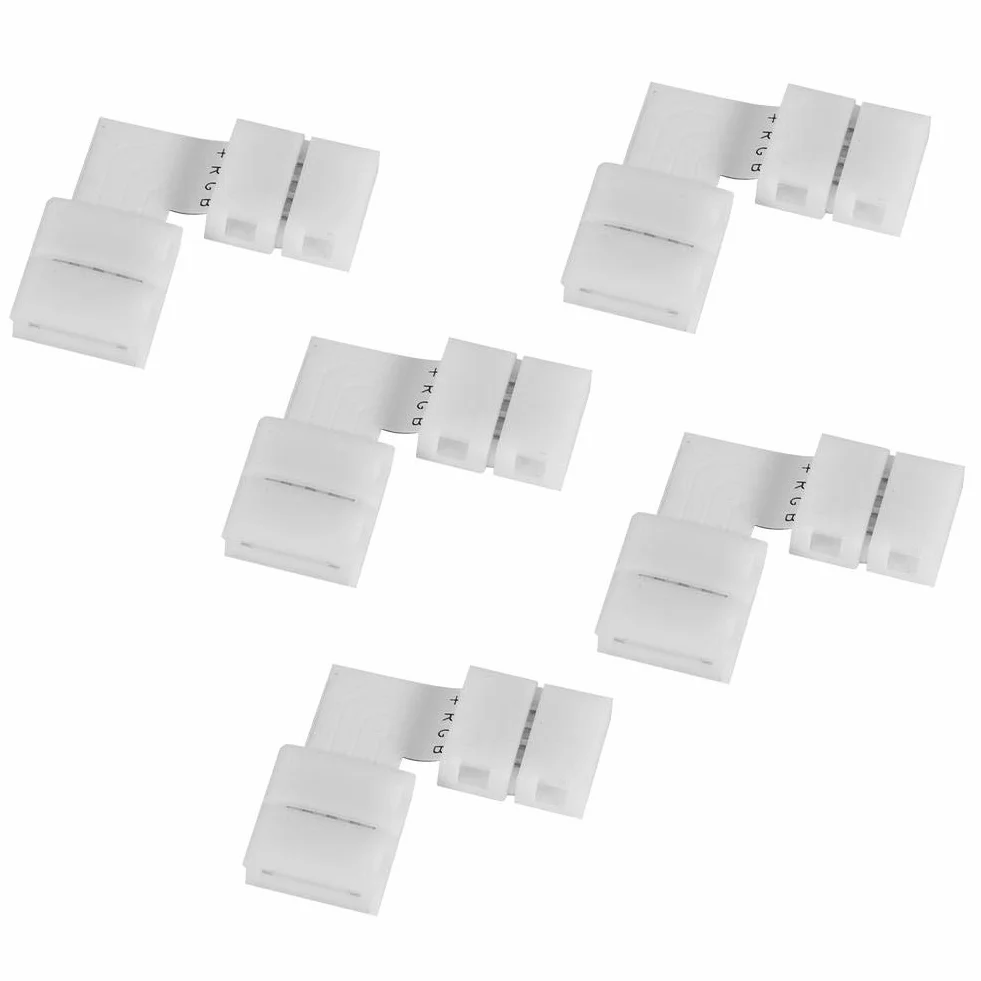 Fdit 5 szt. w kształcie litery L 4 piny 10 mm bez lutowania złącza narożne adaptery do taśm LED RGB 5050 RGB bez lutowania taśma świetlna LED 90 stopni złącza narożne