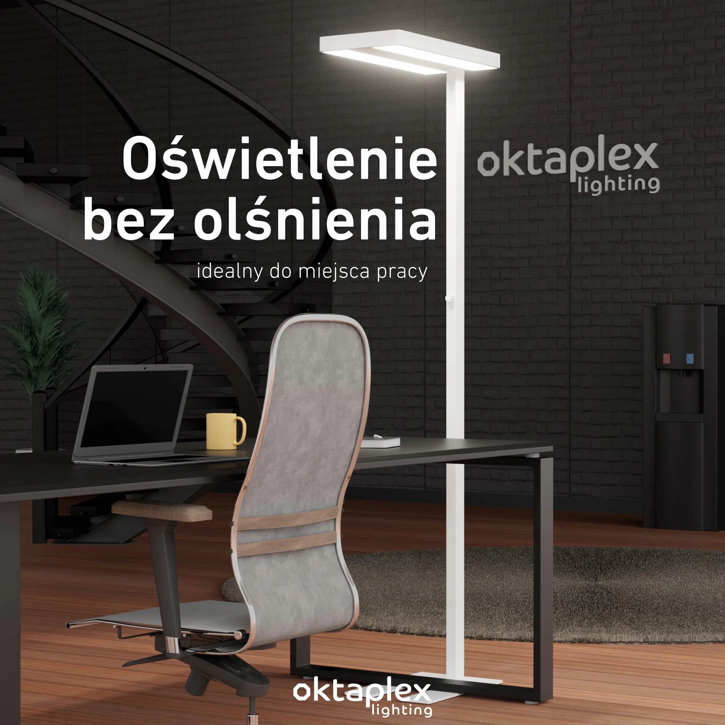 Oktaplex biurowa lampa stojąca Lyse ściemniana z czujnikiem neutralna biel 4000 K aluminiowa lampa stojąca 10400 lm światło dzienne reflektor sufitowy biały 80 W