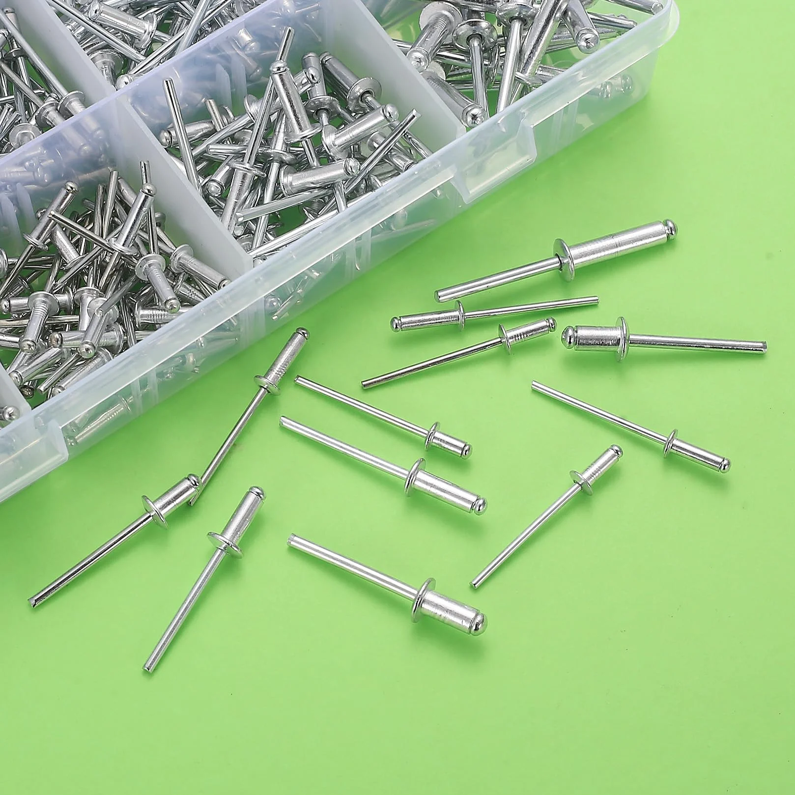 433 szt. Zestaw Nitów Aluminiowych, Nity POP z Dużym Kołnierzem, Aluminiowe Nity Zrywalne do Metalu Drewna Plastiku, Nity do Nitownicy – M3/M3.2/M4/M5 (6–20 mm)