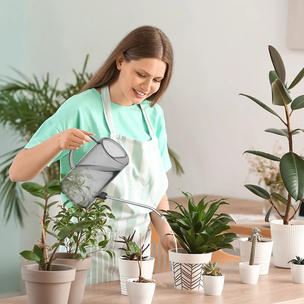 OFFCUP Konewka do nawadniania 35oz 1L, plastikowa mini mała konewka, rośliny kwiaty długa wylewka konewka do podlewania do użytku domowego bonsai wewnątrz na zewnątrz ogród sukulenty (szara)