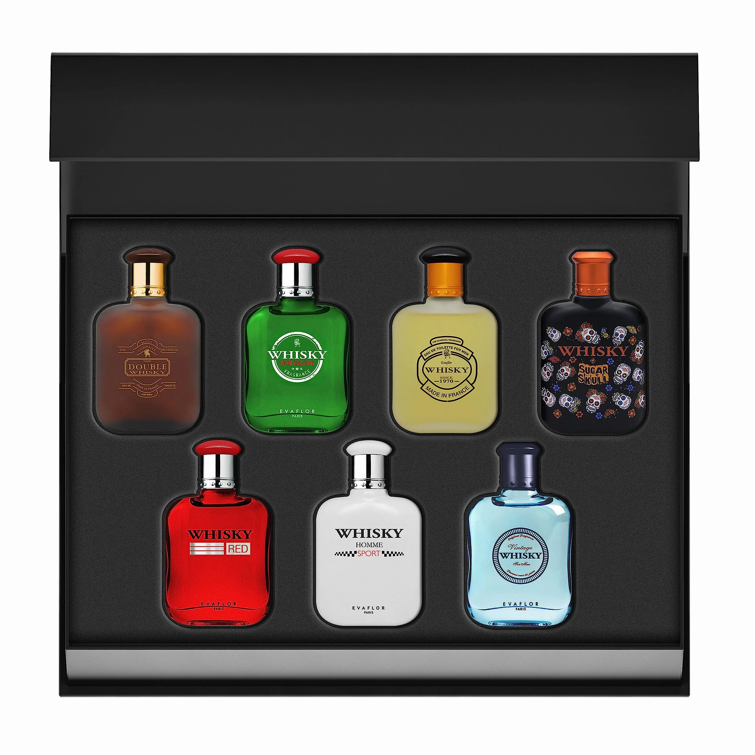 WHISKY Kolekcja Perfum • Zestaw 7 Miniaturek • Woda toaletowa • Perfumy męskie • Dla niego • Woda kolońska • EVAFLORPARIS