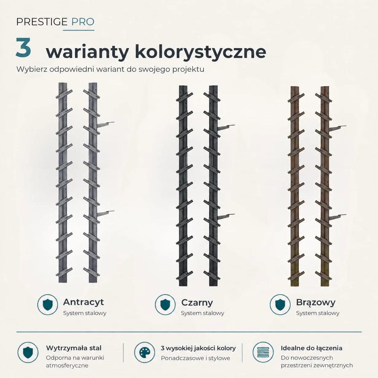 Prestige Ostaszewska system ruchomych deseczek do ogrodu na 11 lameli | 100 cm | Brązowy | Zestaw do żaluzji i rolet | System rolet tarasowych, ruchome panele, stal ocynkowana