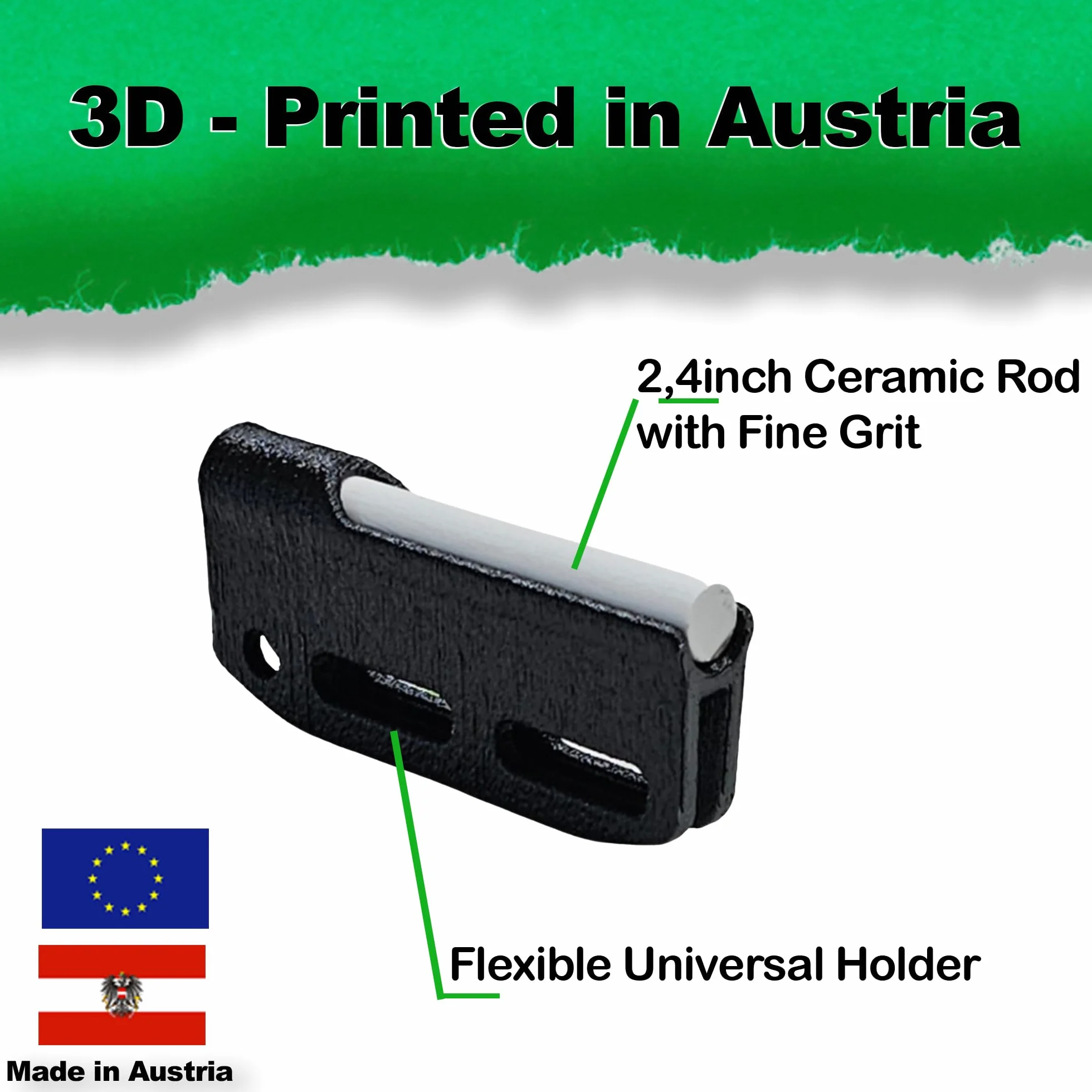 Uniwersalny ceramiczny uchwyt szlifierski wraz z ceramiczną tarczą szlifierską do płytek Kydex, 8 mm pręt ceramiczny o długości 60 mm, survival, outdoor, Bushcraft, Designed by Reini Rossmann (czarny)