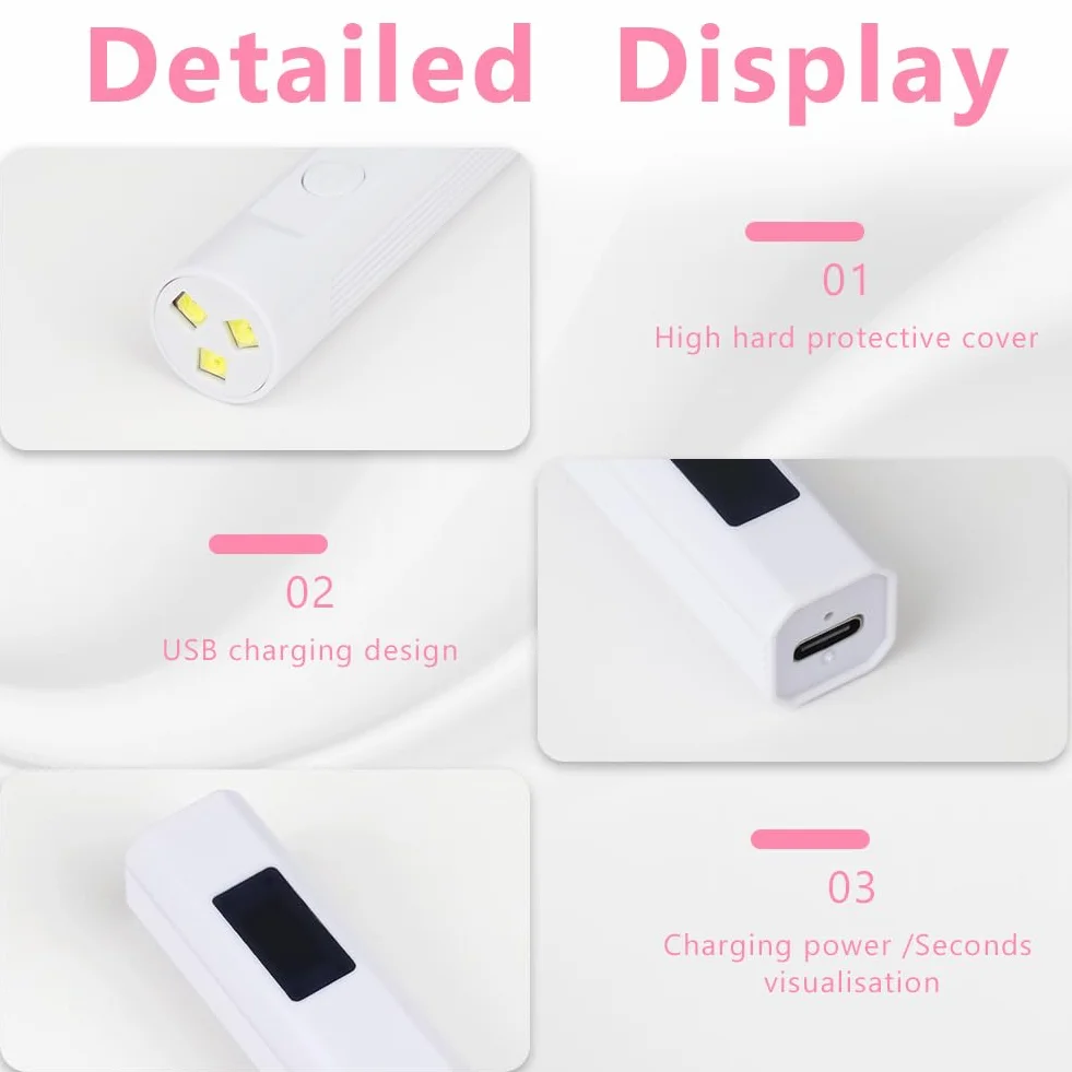 LOPHE przenośna lampa UV do paznokci, mała lampa UV do paznokci żelowych, ładowalna lampa do paznokci USB z ekranem LED i timerem 10s 30s 60s, przenośna latarka LED do paznokci, prezent dla kobiet do