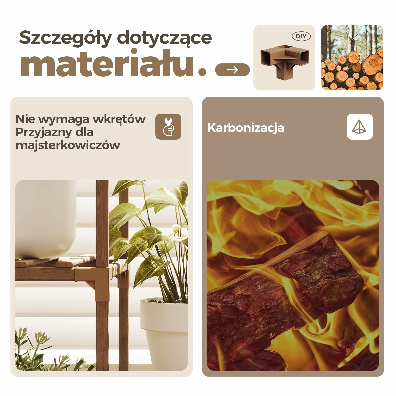 BAMWORLD Drewniana Wisząca Półka na Rośliny Duży Stojak na Doniczki Salon Taras Balkon