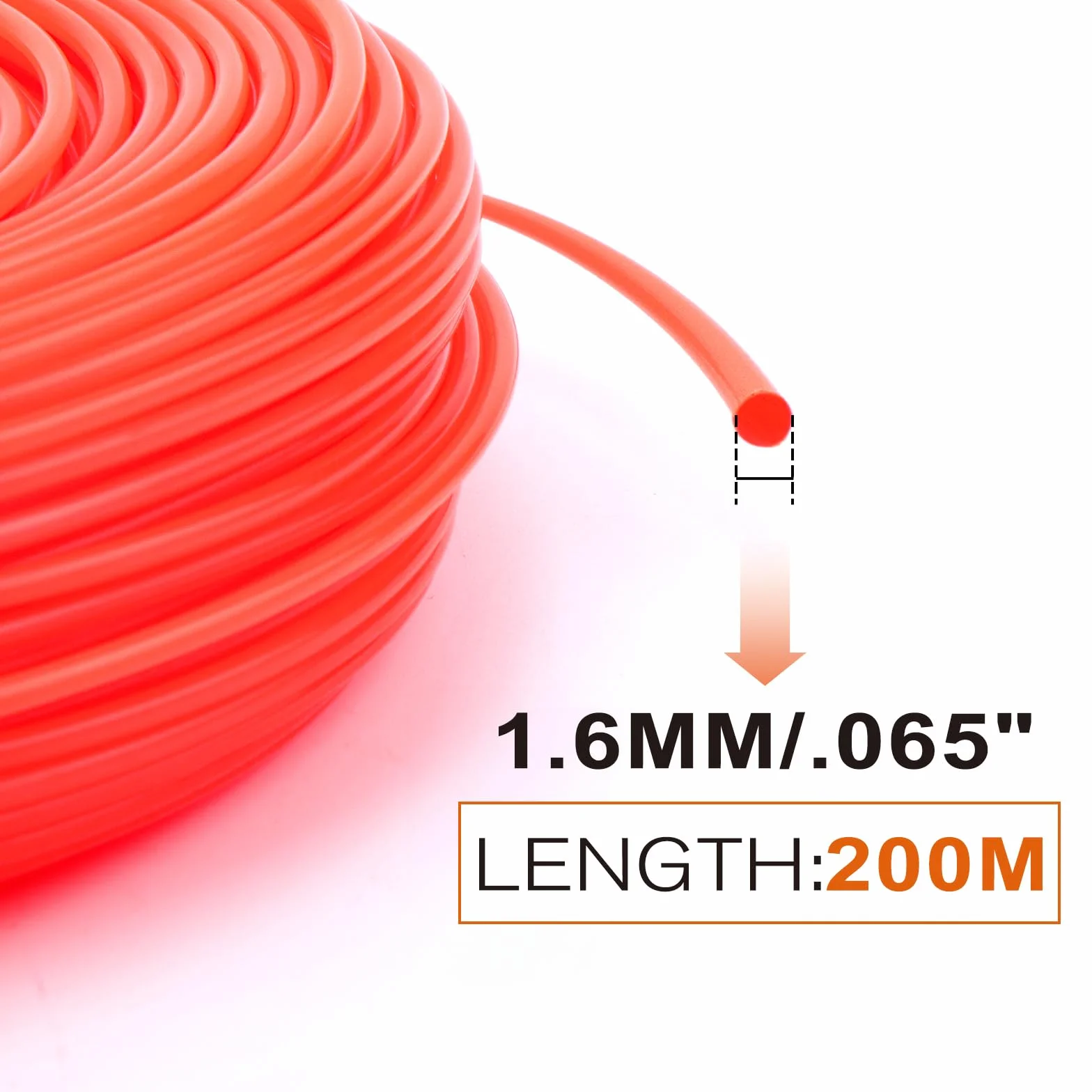 Savior Żyłka do podkaszarki do trawy, 1,6 mm x 200 m, żyłka do podkaszarki, nylonowa nić do podkaszarki, nici do podkaszarki trawnika, 1,6 mm x 200 m, okrągła, pomarańczowa
