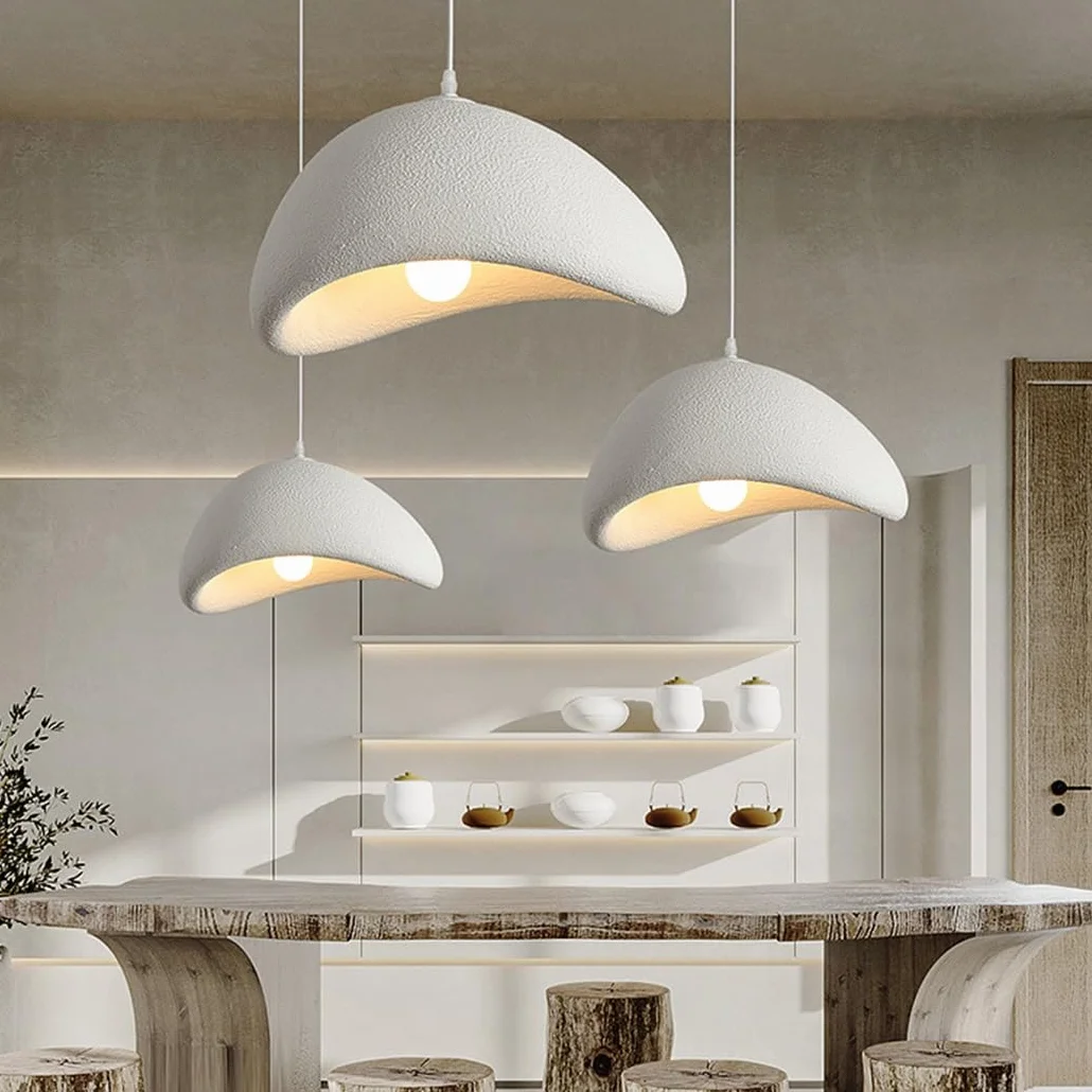 Kreatywna Lampa Wisząca Wabi-Sabi Nowoczesna Lampa Wisząca Biały Matowy Styl Nordycki Cementowa Żyrandol E27 Lampy Wiszące Do Sypialni Salonu Jadalni Pokoju Dziecięcego Kuchni Hotel Restauracja(40cm)