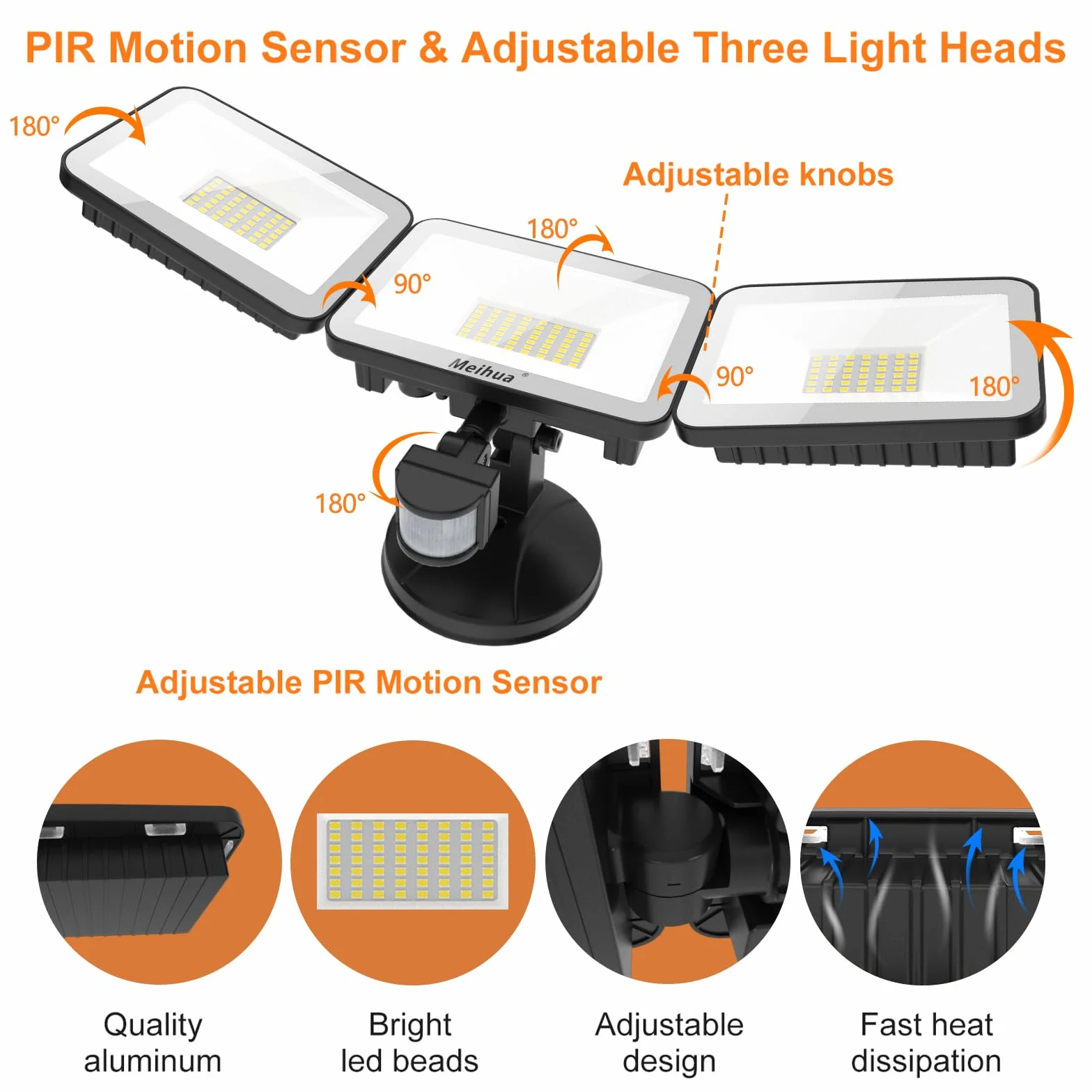 MEIHUA Reflektor LED 70 W z czujnikiem ruchu, pilot zdalnego sterowania, 700-6850 lm, IP66, wodoszczelny, 4 tryby, 10 poziomów jasności, 6500 K, zimna biel, reflektor do ogrodu, garażu, na boisko