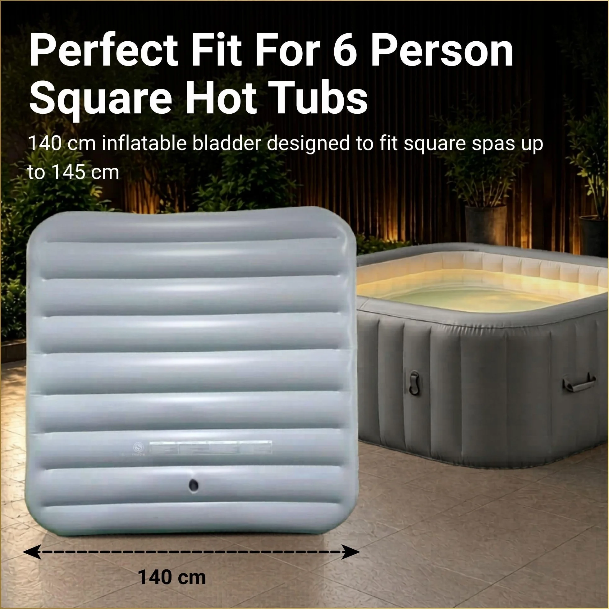 Nadmuchiwana pokrywa kwadratowa do jacuzzi 145 cm, szara, izolacja cieplna, przeciwdeszczowa