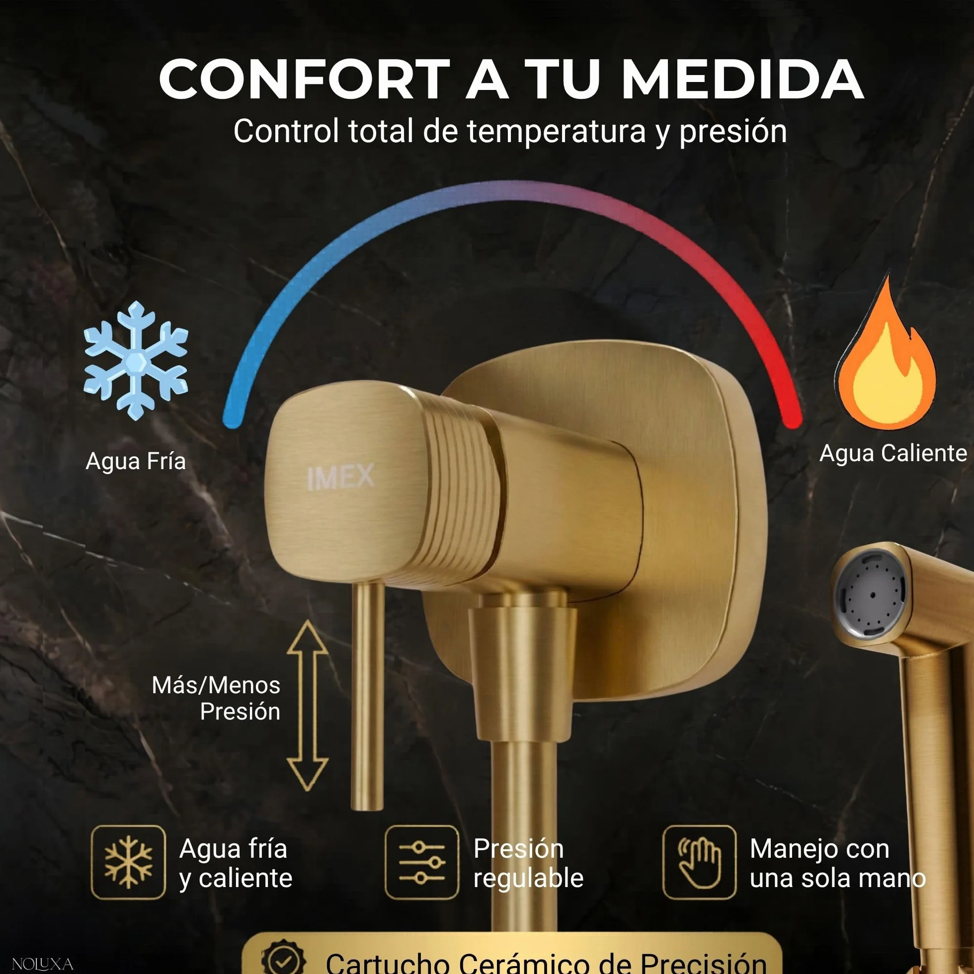 IMEX Bidet prysznic z ciepłą i zimną wodą w kolorze złotym. Bidet do zabudowy kran do toalety ze szczotkowanego złota, higieniczna pojedyncza rączka do toalety, zamiennik kranu bidetowego, seria