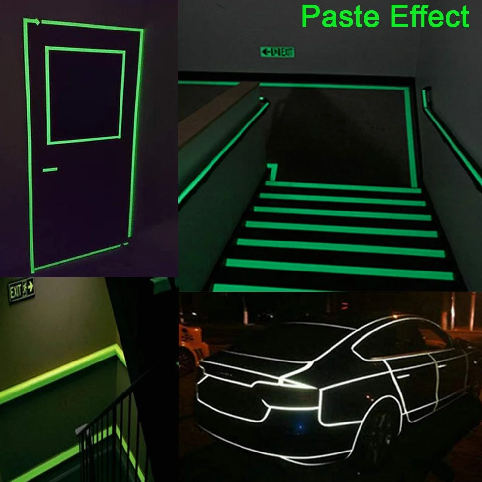 Premium 10 m x 1 cm zielona fluorescencyjna taśma klejąca, świecąca taśma klejąca, fosforowa taśma do oznaczania, samoprzylepna taśma ostrzegawcza, Glow in The Dark