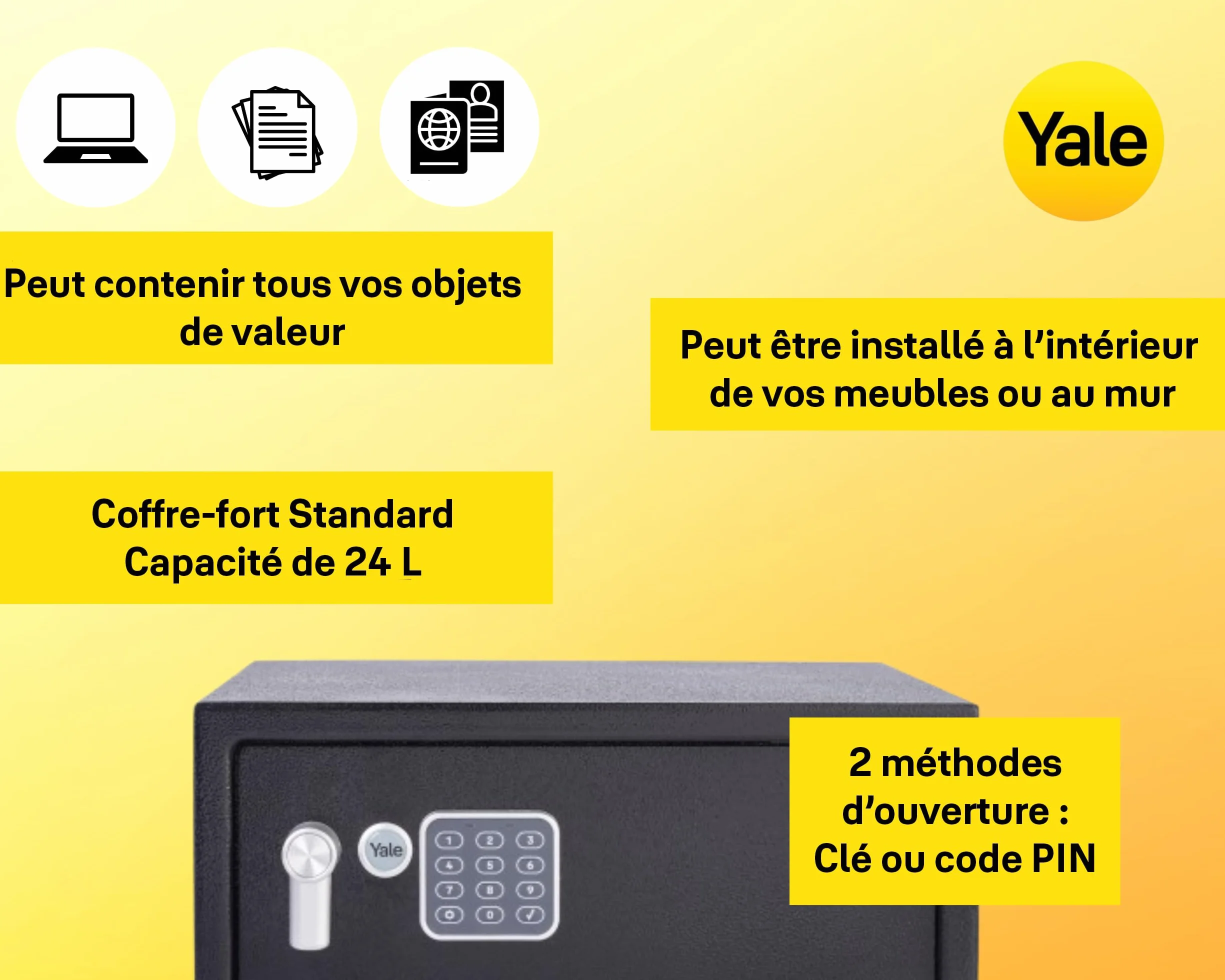 Yale YLV/200/DB2 Sejf Podstawowy Meblowy na Laptopa, Sejf Domowy, Elektroniczna Klawiatura, 15mm Stalowe Rygle, 43x35x20 cm (dł. x szer. x wys.), Czarny