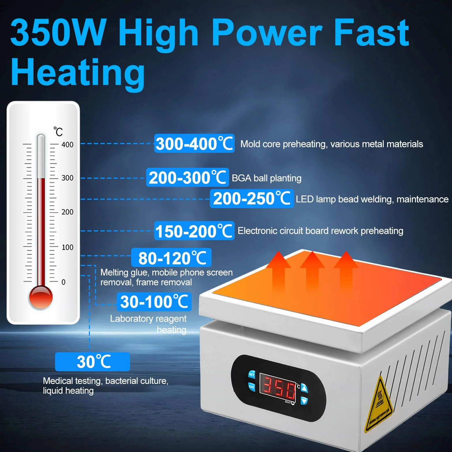 PCB stacja grzewcza z wyświetlaczem LED, stacja lutownicza 350 W, płyta grzewcza 0-400°C, do podgrzewania mikrokomputerów, elektryczne podgrzewanie, naprawa telefonu komórkowego, naprawa SMD
