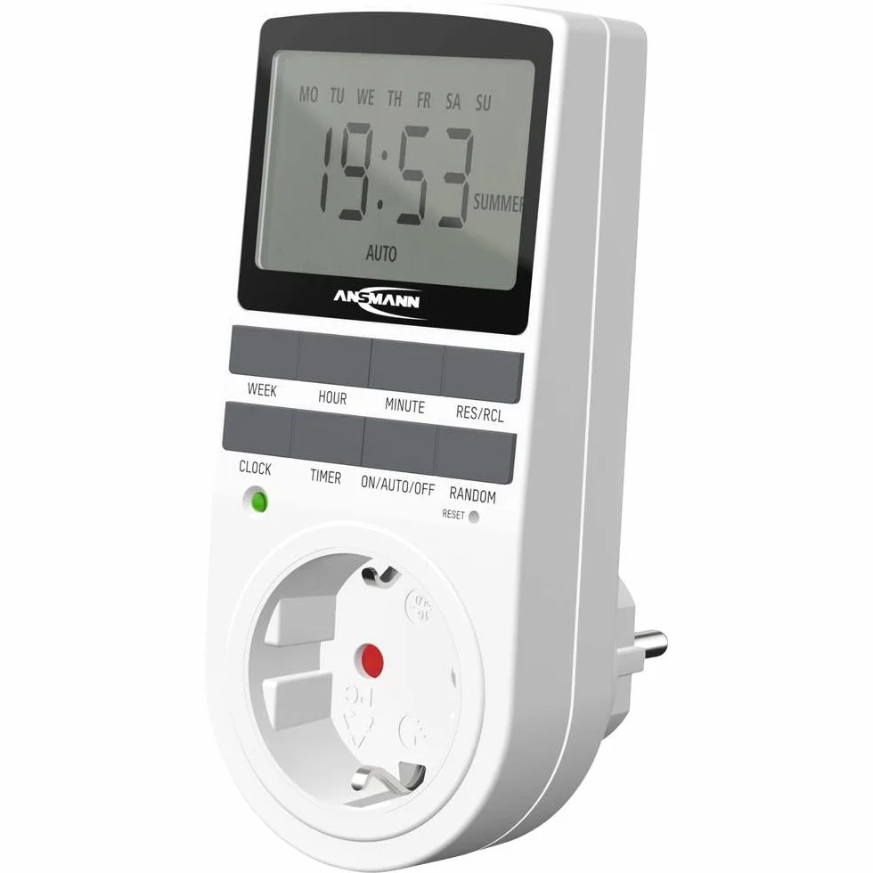 ANSMANN AES4 Programator z gniazdem elektrycznym (1 sztuka) – energooszczędny timer z gniazdem elektrycznym z 10 praktycznymi programami – regulowane gniazdo do oświetlenia, telewizora, routera WiFi