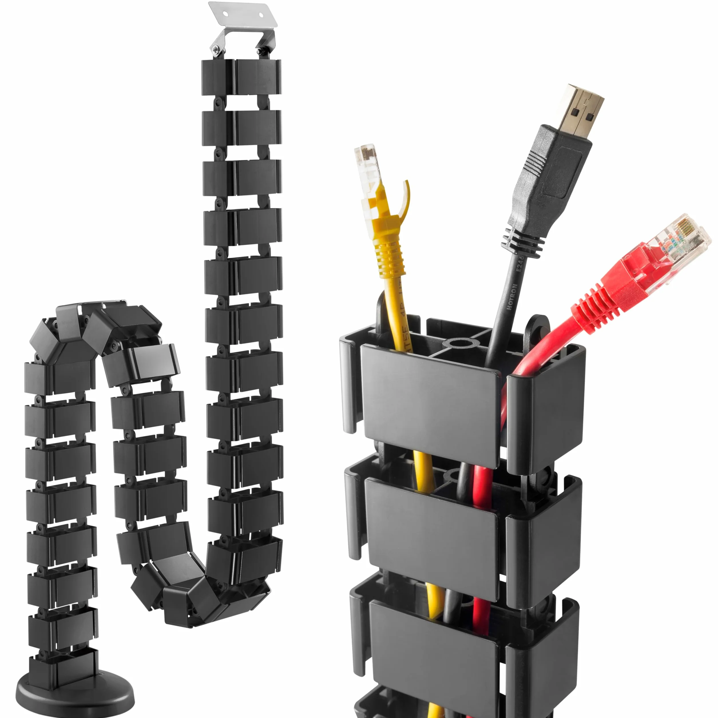 RICOO Uniwersalny kanał kablowy do zarządzania kablami do biurka Z0101-B długość 128 cm elastyczny kręgosłup korytko kablowe kanał kablowy wąż kablowy prowadzenie kabli, czarny