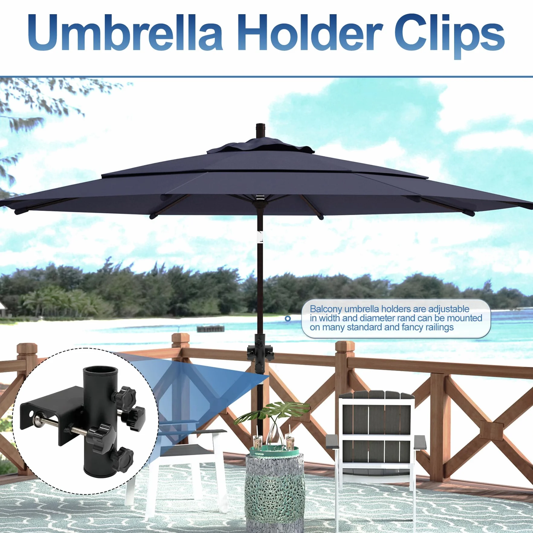 YeahBoom Stojak na parasol, stojak na parasol balkonowy, metalowy stojak na parasol, mocowanie parasola do stołu, stojak na parasolkę Balustradę, stopka parasola na balkon i taras