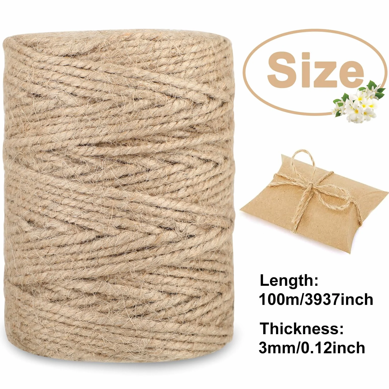 Sznurek jutowy 4 mm 60 m rolka naturalny do ogrodu i rzemiosła