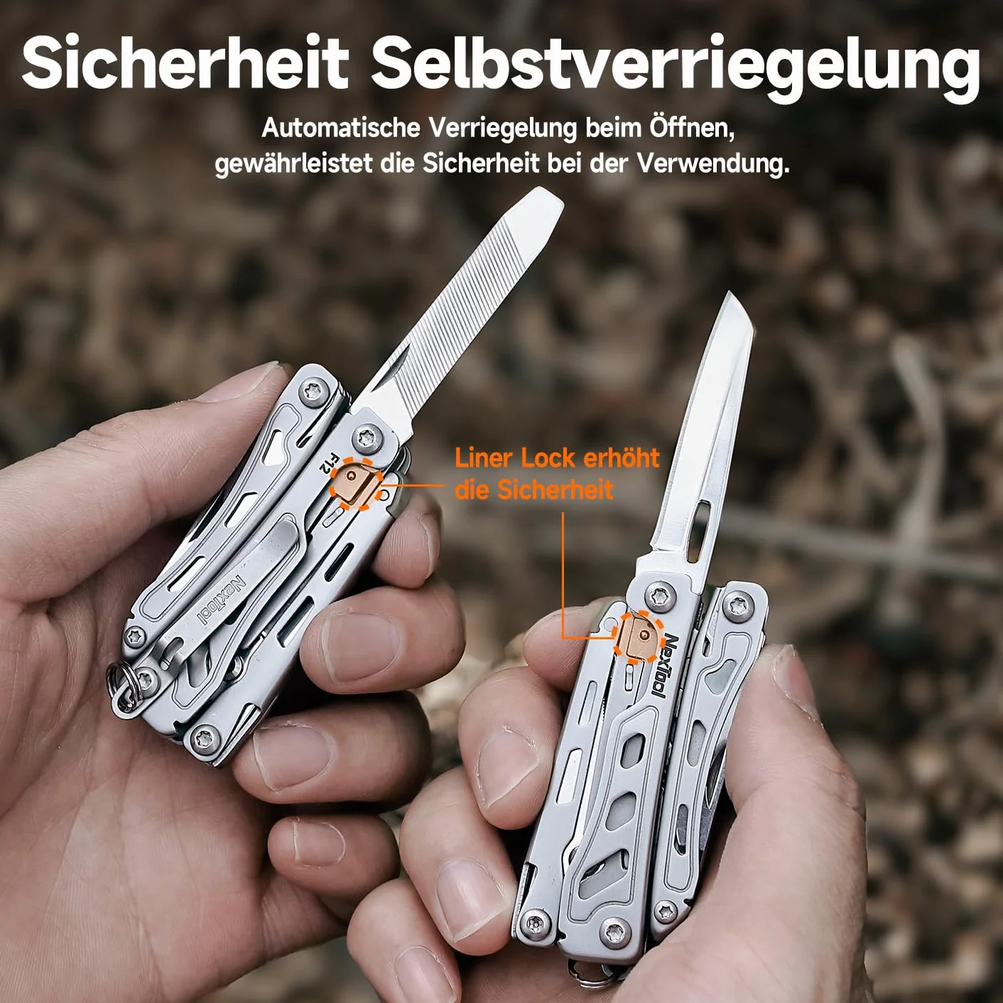 NexTool Multitool, F12 Mini Flagship narzędzie wielofunkcyjne 13 w 1, narzędzie wielofunkcyjne do breloczków z nożyczkami ząbkowanymi, pilnikiem, blokadą bezpieczeństwa, ulepszenie stali 80CrMoV14 do