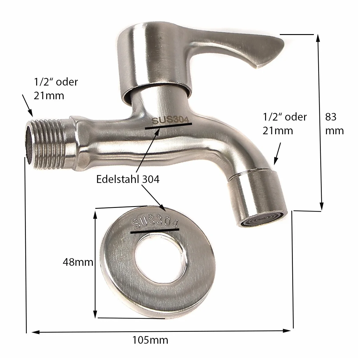 Kran z żeliwa stali nierdzewnej 304 1/2" odpływowy