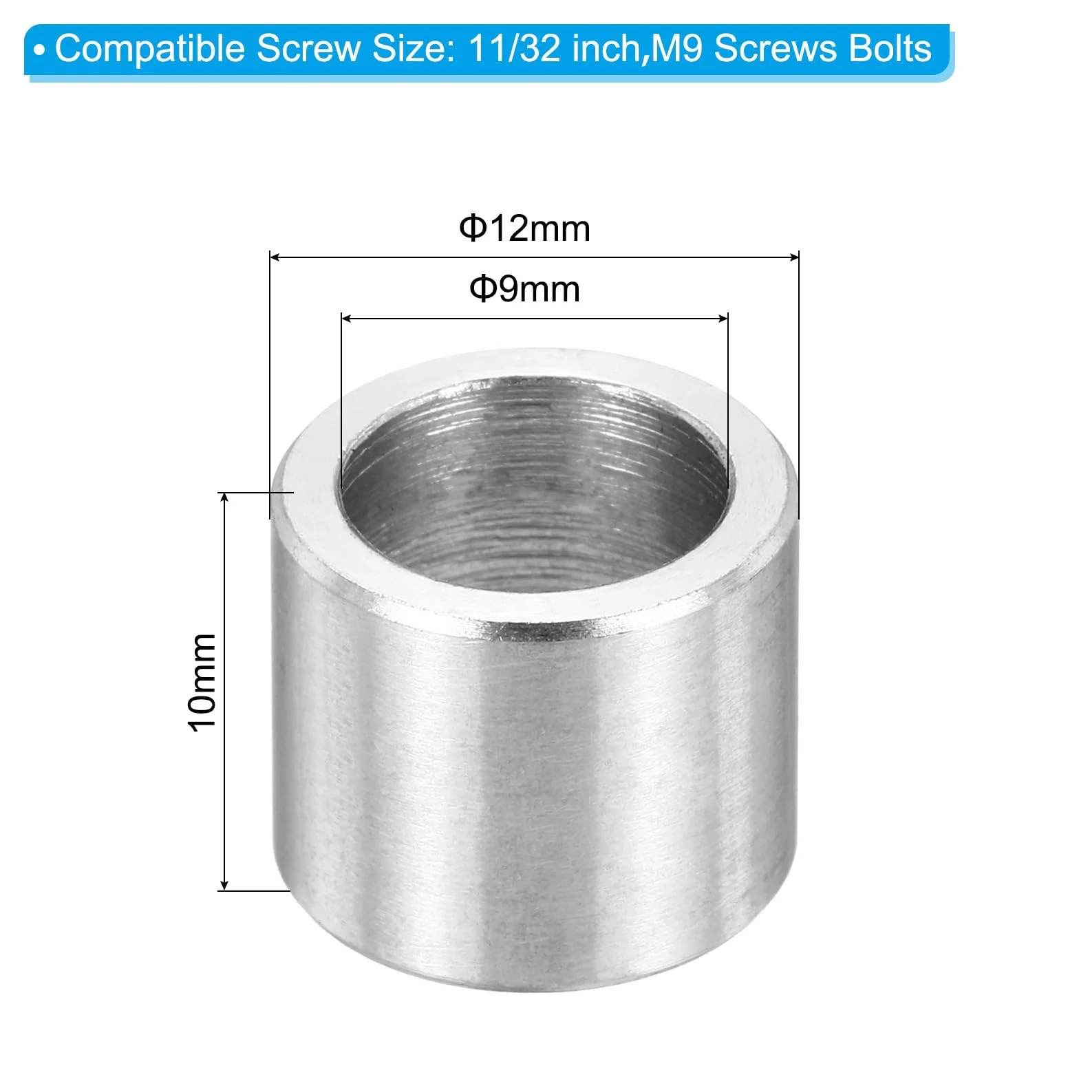 PATIKIL Elementy dystansowe ze stali nierdzewnej M9, 12 szt. metalowa przekładka 9 mm ID x 12 mm średnica zewnętrzna x 10 mm L śruba dystansowa do śruby 11/81.3 cm lub M9