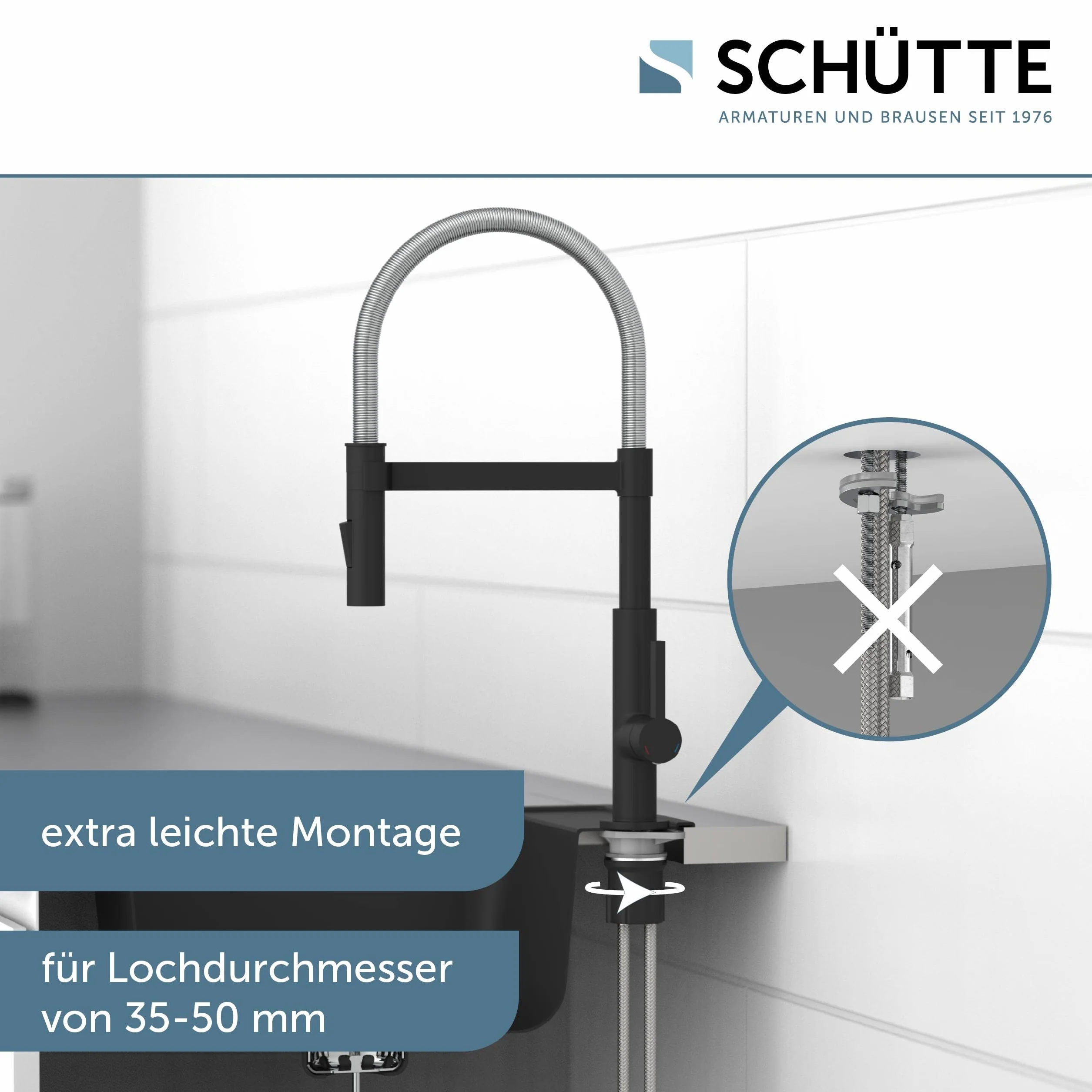 Schütte 79146 Miami Armatura Kuchenna 360°, Bateria Jednouchwytowa z Wysuwaną, Magnetyczną Słuchawką do Naczyń, Bateria Mieszakowa do Zlewozmywaka, Kran Kuchenny, Kolor Czarny