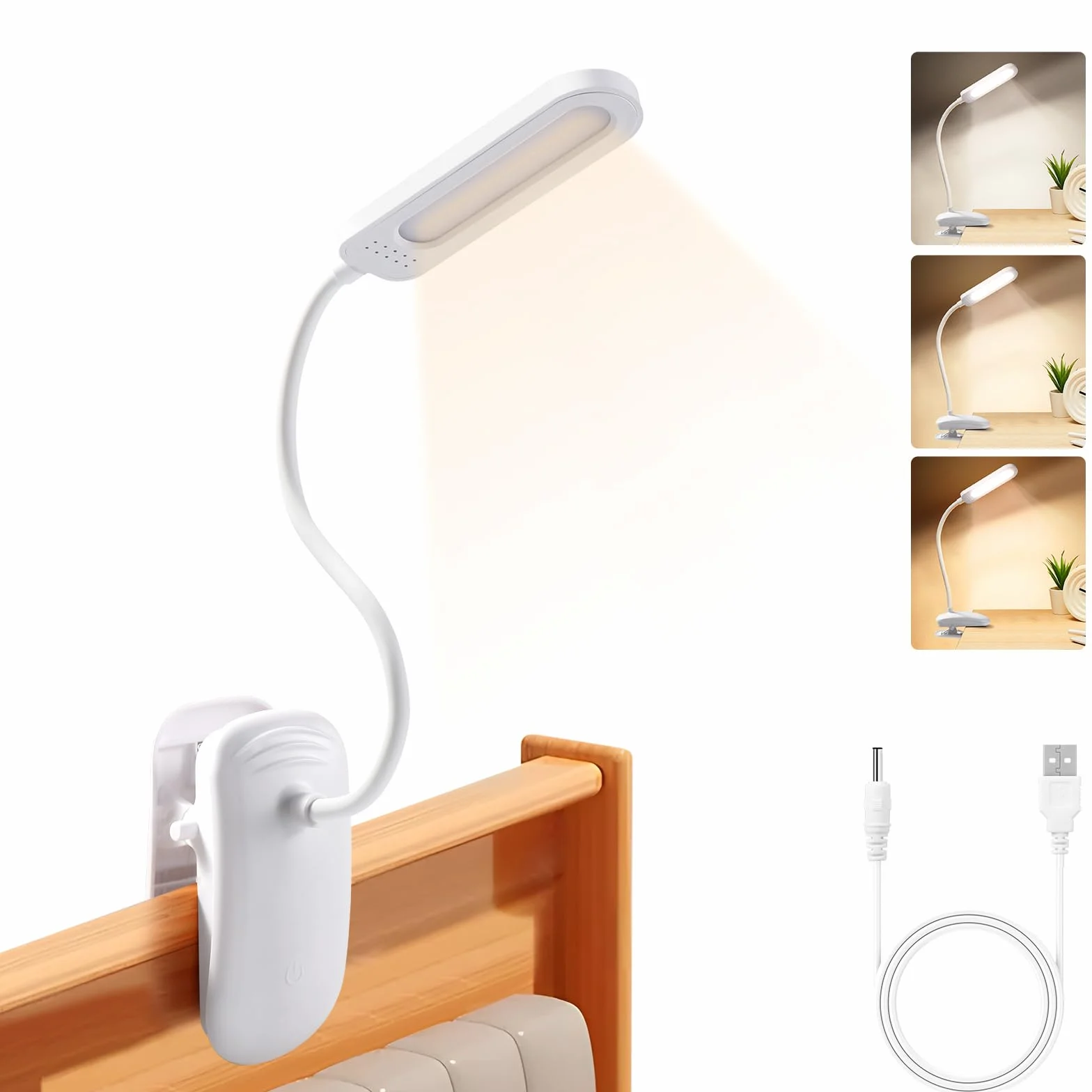 Diboniur Zacisk biurkowy, lampa do czytania LED, elastyczna lampa 360°, klips dla dzieci, 3 regulowane kolory i intensywność do nauki i pracy, jasność ochrona oczu
