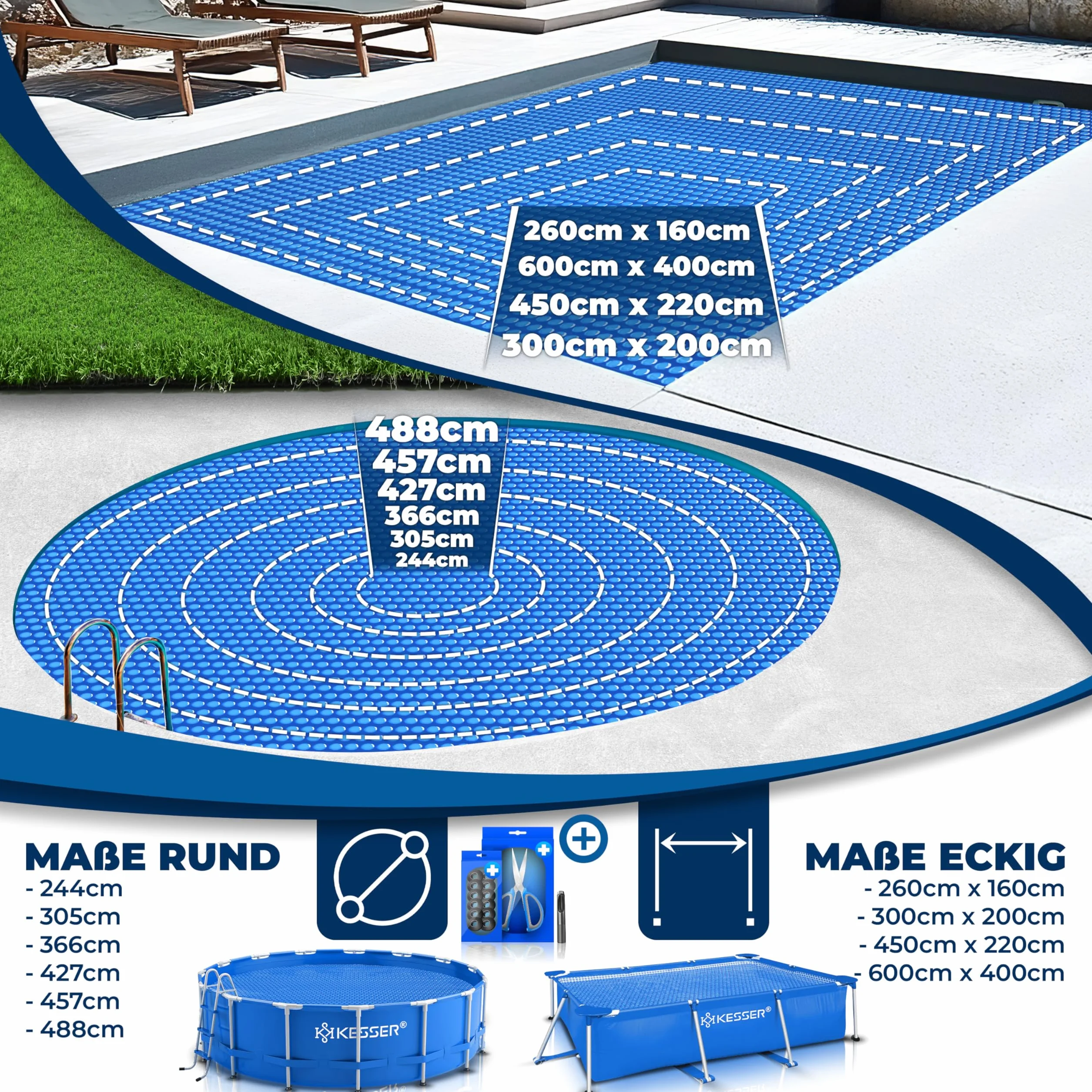 KESSER Plandeka solarna do basenu okrągła Ø 427 cm 120 µm folia solarna do podgrzewania wody