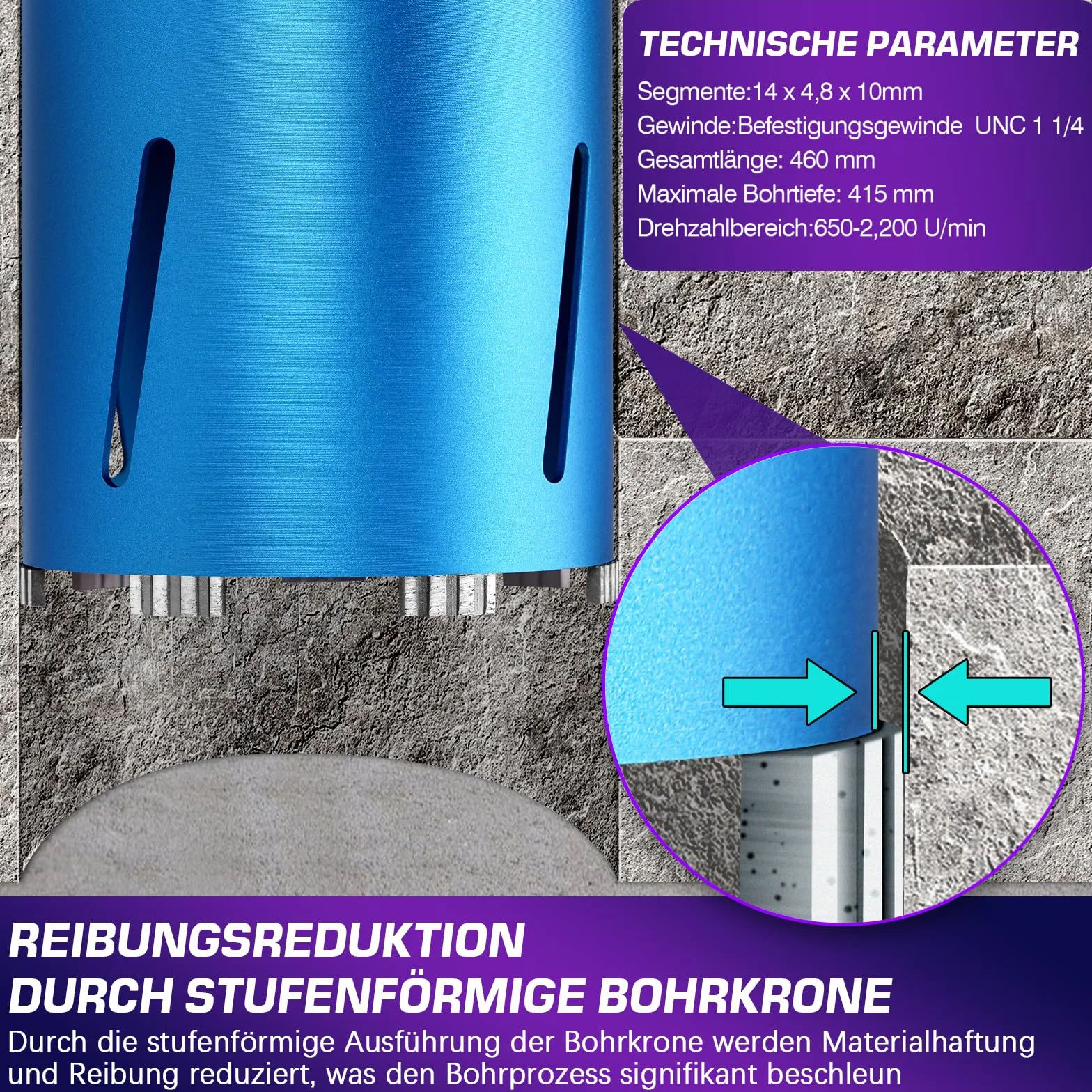M22 | Ø 92 mm dł. 200 mm | koronka wiertnicza Turbo na mokro i sucho | z adapterem SDS Max | segment 10 mm | diamentowa koronka wiertnicza do puszek wiertło rdzeniowe do wiertarek rdzeniowych beton