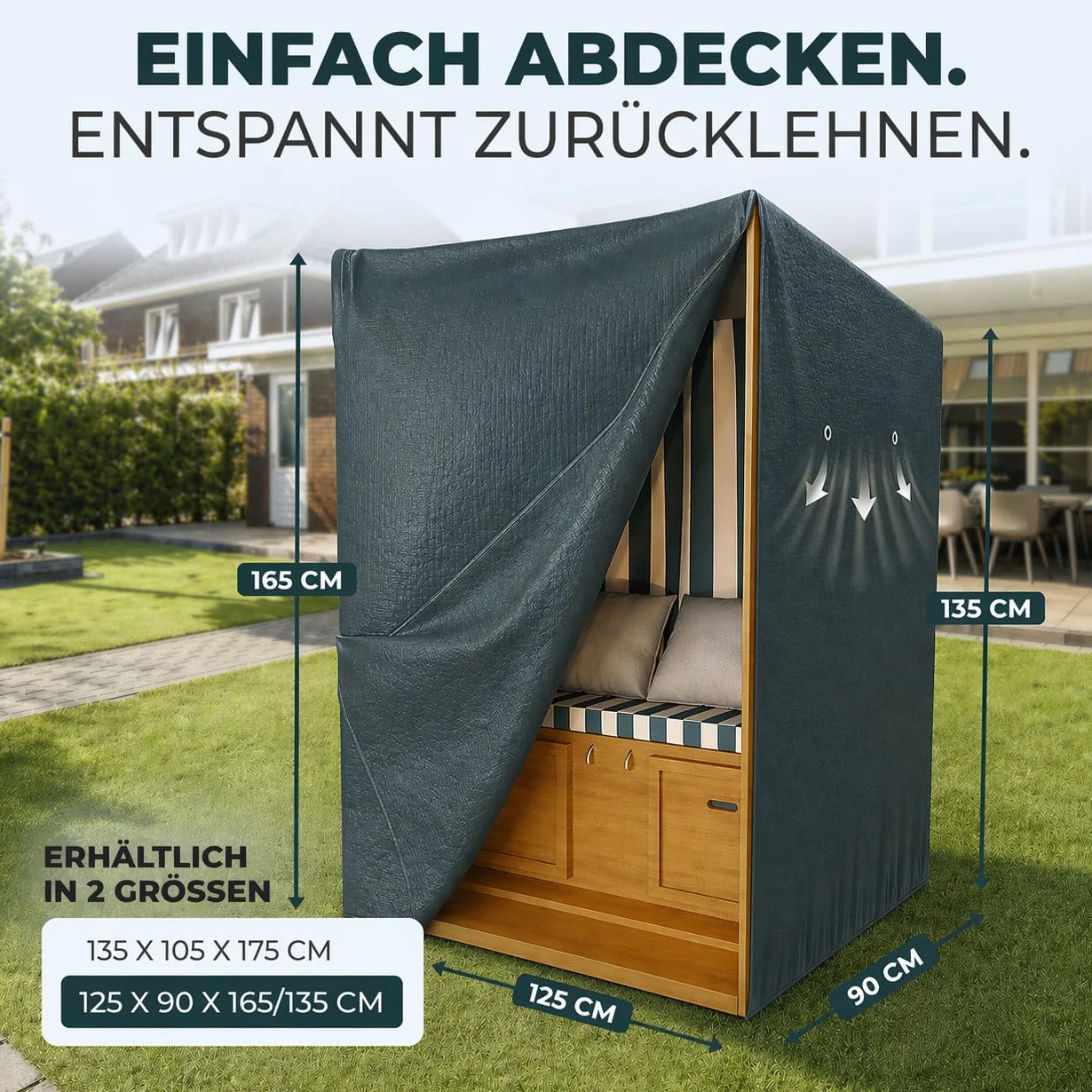 Kronenburg Pokrowiec ochronny na kosz plażowy zielony 135-165 x 125 x 90 cm