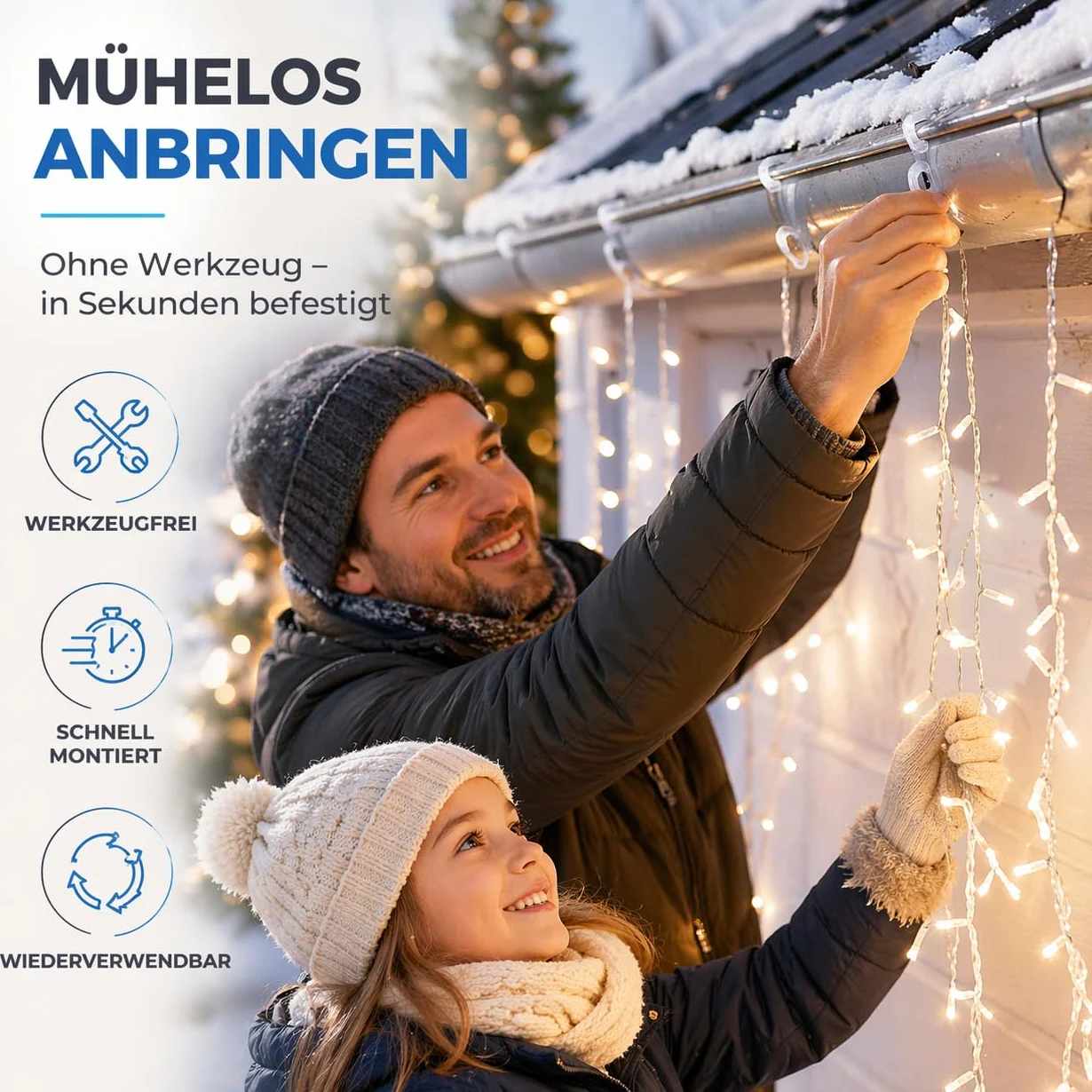 MERRYXMAS haczyki na rynnę dachową łańcuch świetlny mocowanie Boże Narodzenie