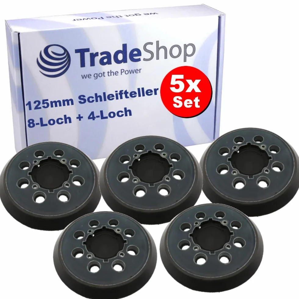 5 x Trade-Shop Ø 125 mm talerz szlifierski, talerz podporowy, talerz samoprzylepny, kompatybilny z Dewalt DWE 6421, DWE 6423, DWE 6423K / 8 otworów na kurz, 4 otwory na śruby, rzep
