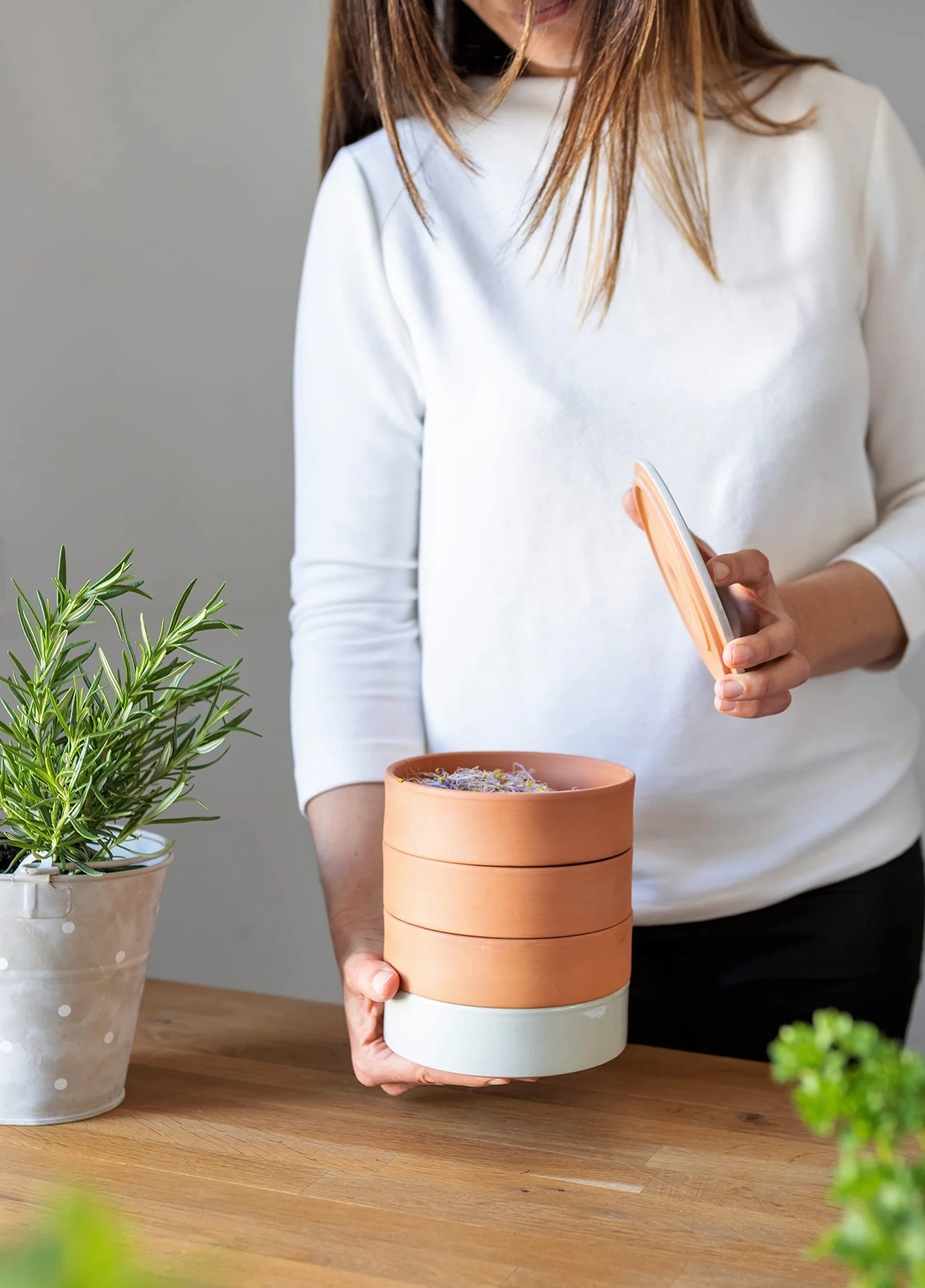 Artcook 3 w 1 naturalny kolor ceramiczny kiełkowy | uprawa nasion i kiełków w domu | naturalna terakota, łatwa do mycia, nadaje się do mycia w zmywarce