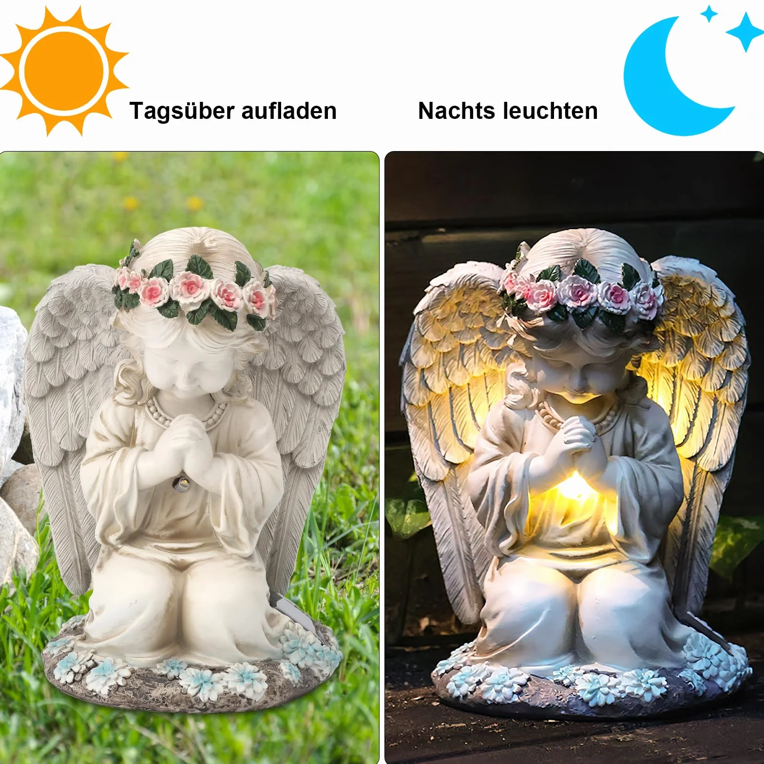 HENGBIRD Solarna figurka ogrodowa anioł, latarnia solarna, dekoracja na grób, odporna na warunki atmosferyczne