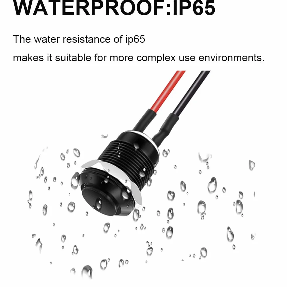 Gebildet 5 sztuk Wstępnie Okablowanych, Wodoszczelny Przycisk IP65, Przycisk Chwilowy ze Stopu Aluminium, wł./wył., 12mm, 2A, 12V/24V/125V/250V AC (wysoka głowica)