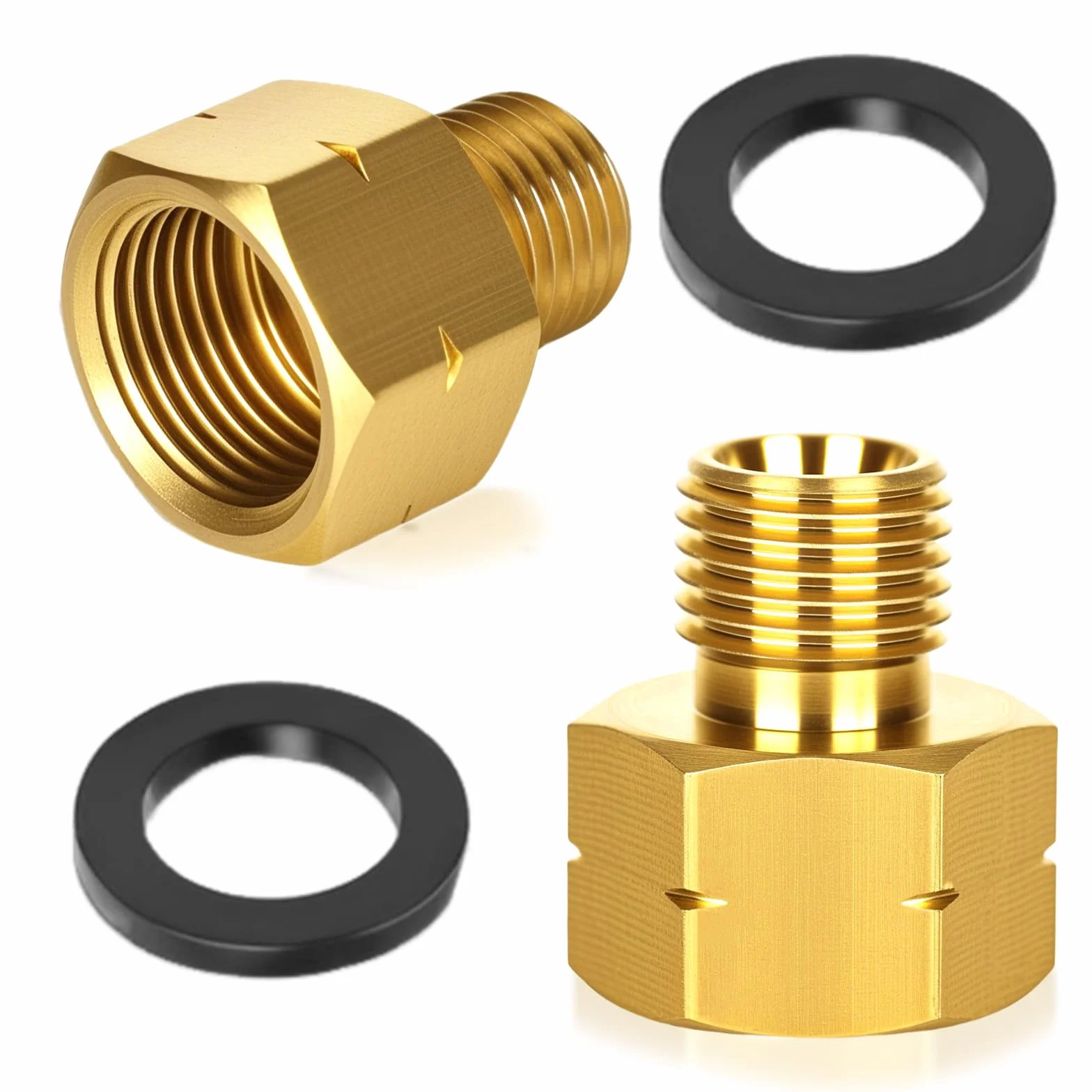 Adapter do butli gazowych mosiężny 3/8" x 1/4" 2 sztuki z pierścieniem uszczelniającym