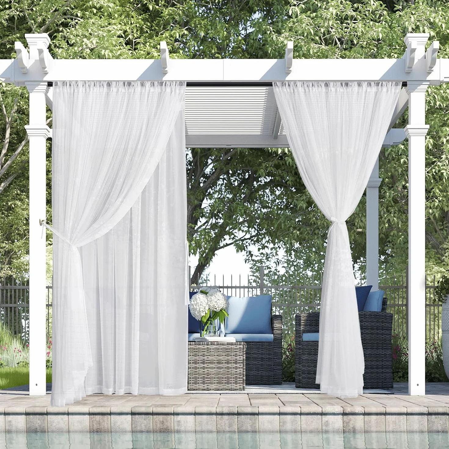 Wodoodporna zasłona zewnętrzna zestaw 2 x 220 x 155 cm wodoodporna pergola frontowa patio ganek do ogrodu dziedzińca balkon (2 sztuki) biały FIRAN [129]