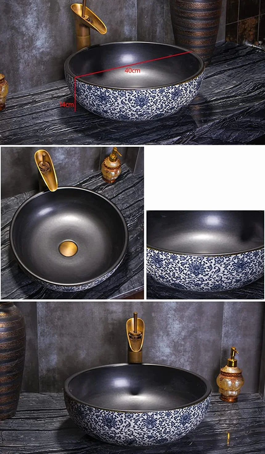 Ceramiczna Umywalka Łazienkowa, Ręcznie Rzeźbiona Umywalka Nablatowa, Ceramiczna Umywalka Łazienkowa Nablatowa Z Kranem I Odpływem, Umywalka W Stylu Industrialnym 40 * 40 * 14,Singlebasin