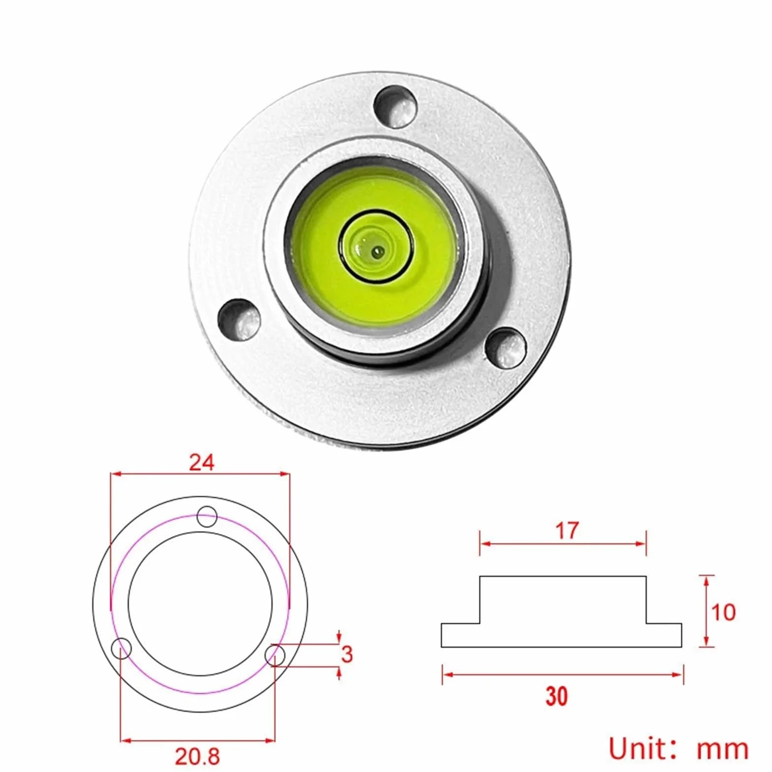1 szt. Średnica 30 mm do 40 mm okrągły poziomica bąbelkowa wiele rozmiarów kołnierz poziomujący niwelator koralik z otworami montażowymi podstawa | 1 x 30 mm do 40 mm okrągły poziom bąbelkowy w wielu rozmiarach z kołnierzem poziomującym niwelowany (JY-382