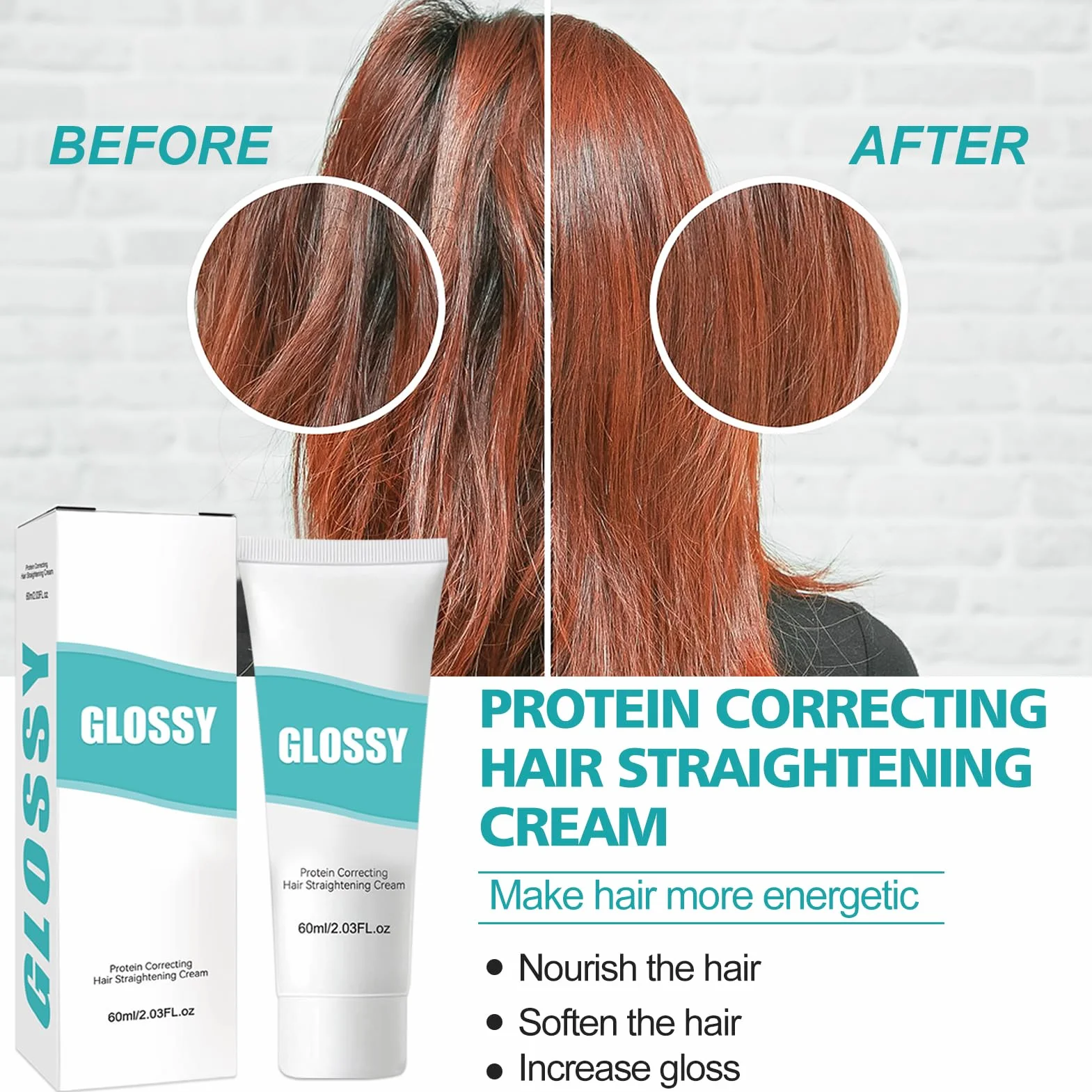 Krem do prostowania włosów, 60 ml, proteinowy krem wygładzający włosy, prostujący krem, do wszystkich rodzajów włosów