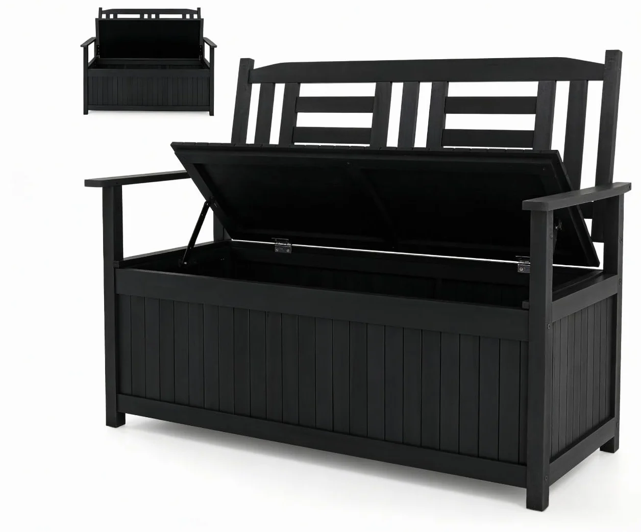 KOMFOTTEU 2-osobowa ławka ogrodowa z miejscem do przechowywania, drewno topoli, odporna na warunki atmosferyczne, obciążenie 250 kg