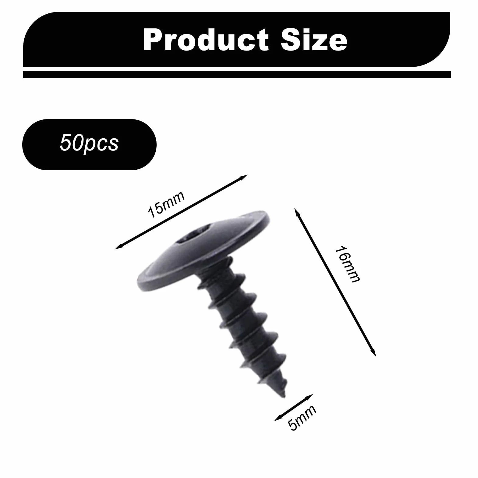Wkręty samogwintujące M5 x 16 mm, Torx, 50 sztuk, śruby samogwintujące do błotników samochodowych, osłon kół, zderzaków, śrub M5, kompatybilne z Audi; z Volkswagen