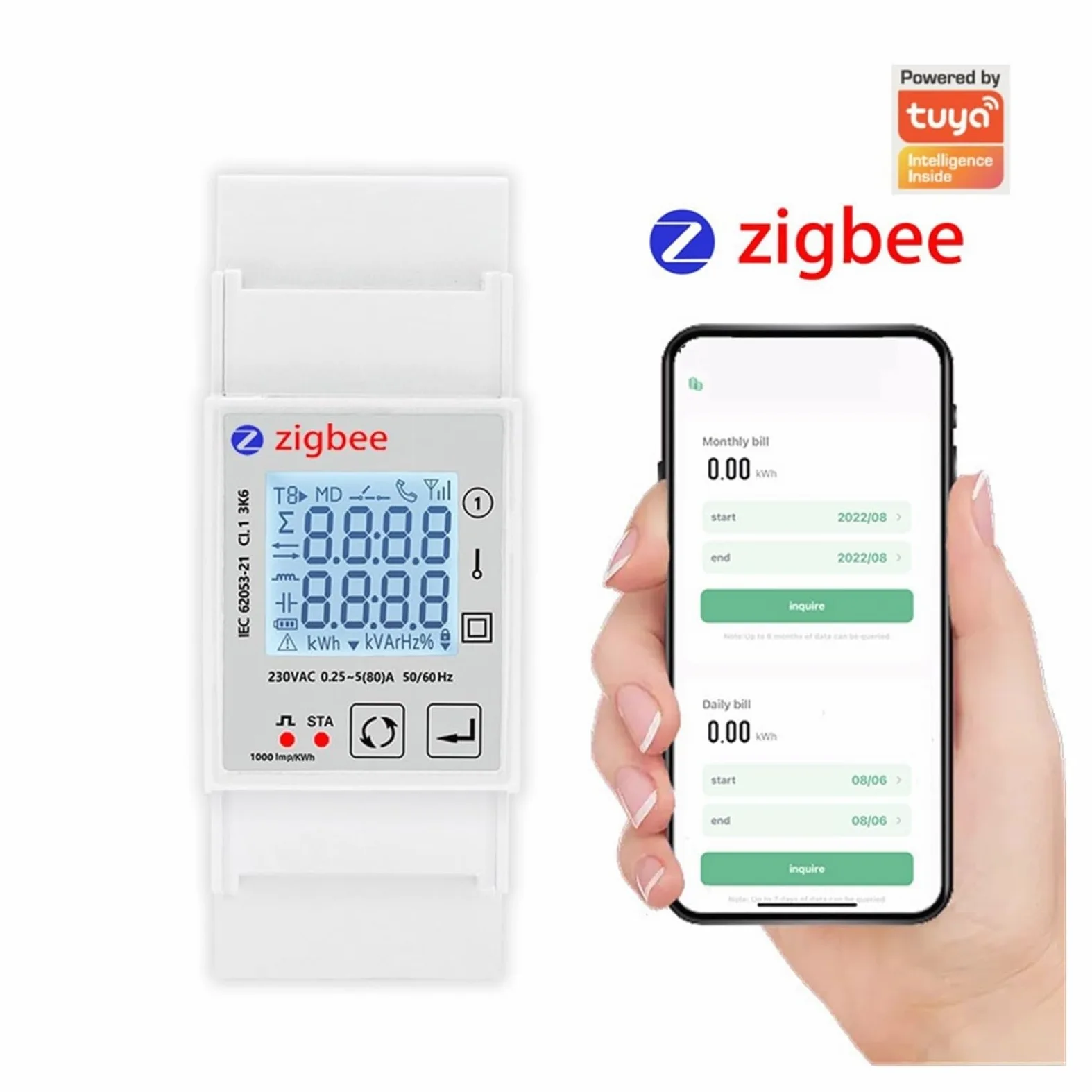 Inteligentny Licznik Energii ZigBee Jednofazowy 80A Monitor Zasilania Na Szynę Din KWh Watomierz Woltomierz Amperomierz Monitorowanie Energii