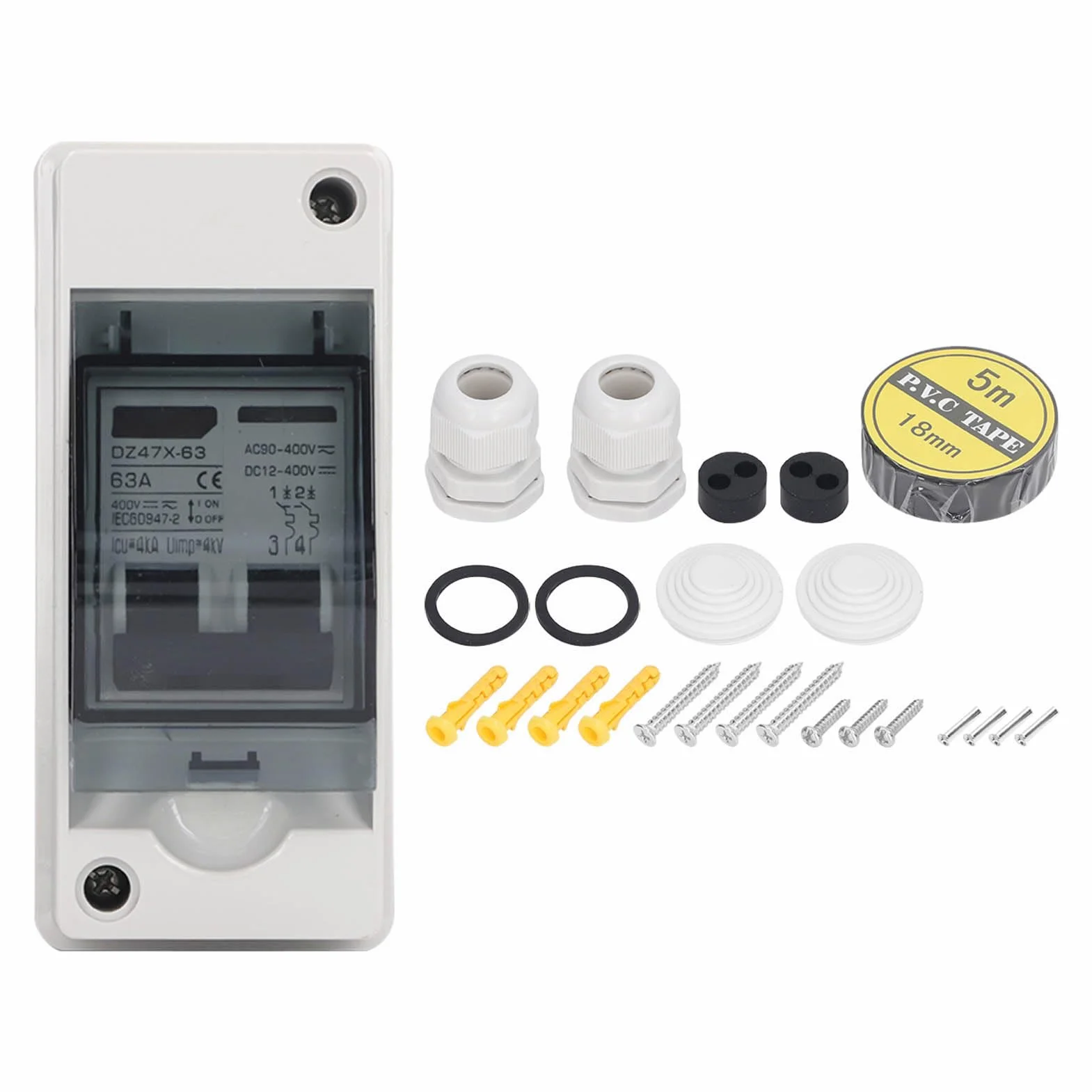 Rozłącznik Solarny 2P 63 Amp IP65 Wodoodporny DC Miniaturowy Przerywacz do Systemu Fotowoltaicznego DC 12V do 400V AC 90 do 400V