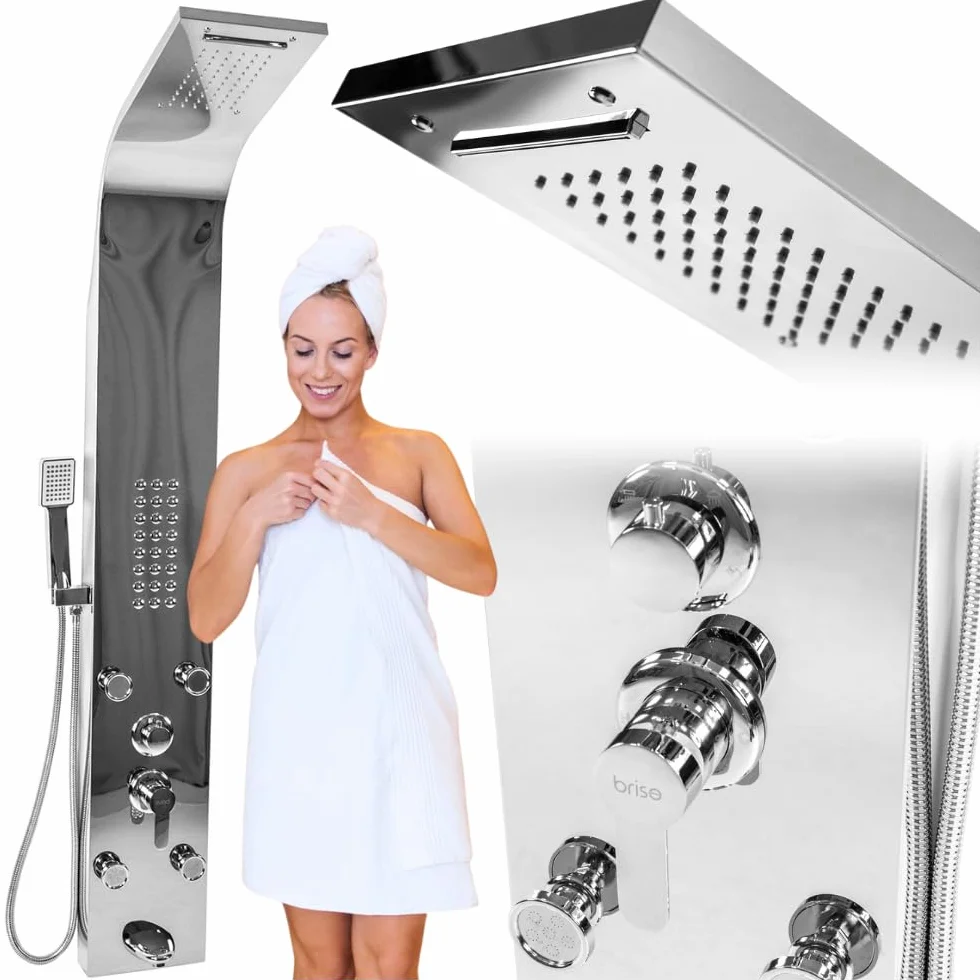 ZOLTA Panel Prysznicowy z Hydromasażem – Zestaw Prysznicowy z Baterią, Deszczownicą i Wylewką, Nowoczesny Panel Natryskowy do Łazienki, Komfortowa Kąpiel SPA w Domu